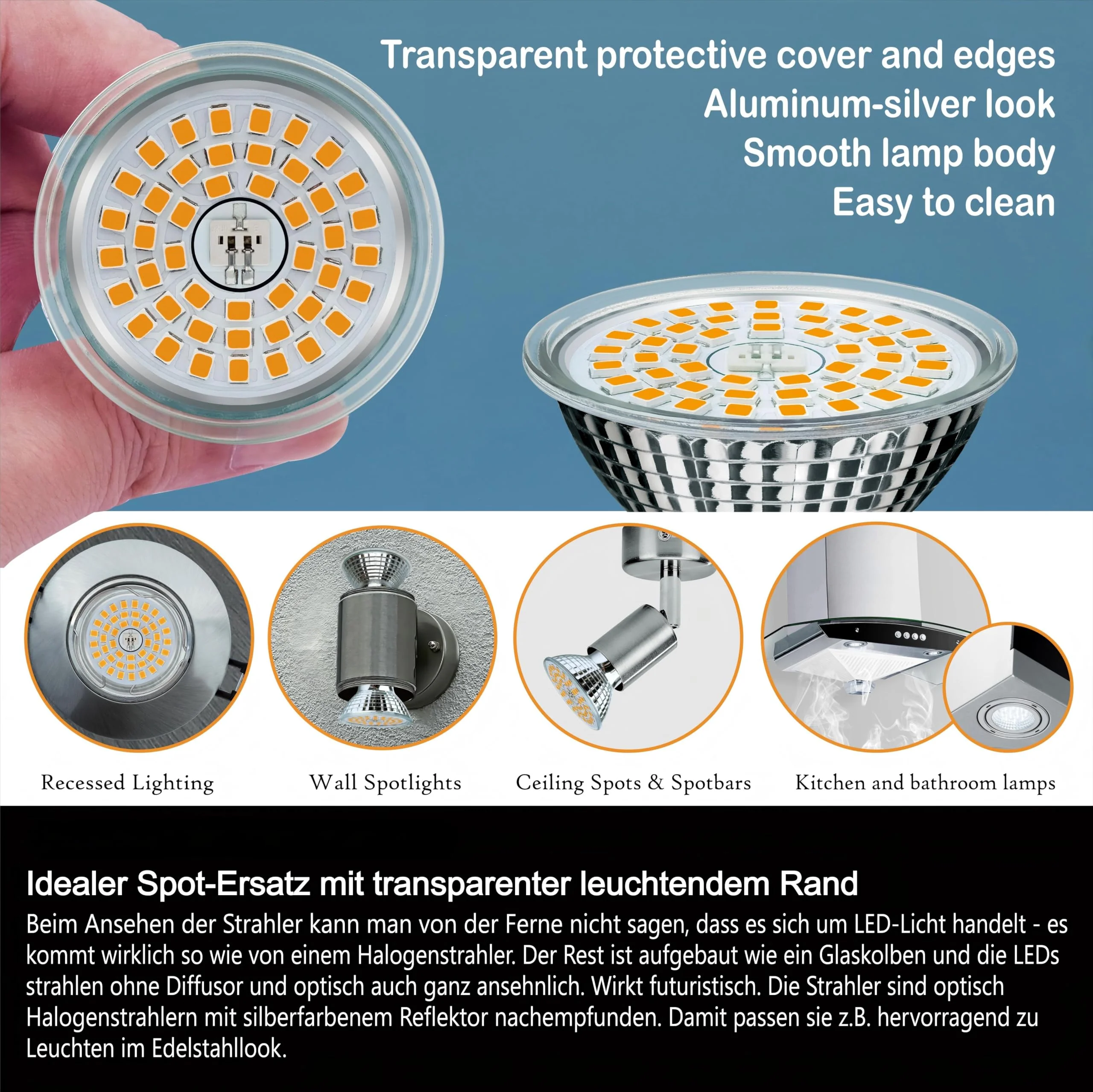 EACLL GU10 LED Warm White 10 W Replaces 140 W Halogen Bulbs, Pack of 2, 1050 Lumen 3000 K Bulbs, AC 230 V Flicker-Free Spotlight, Beam Angle 120 Degree Spotlight, Non-Dimmable Reflector Lamps 10 W 3000 K Warm White Light 2 Stück (1er Pack) - Image 6