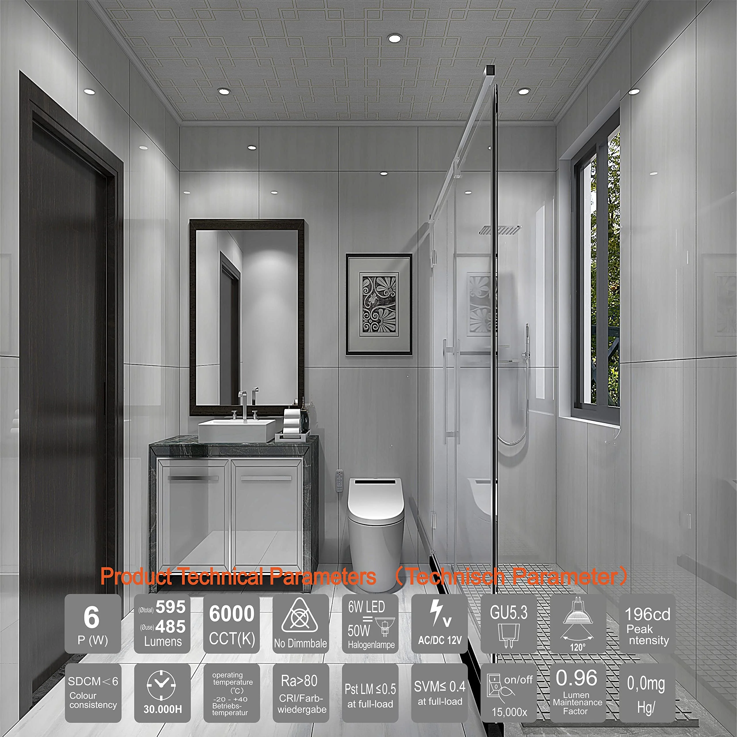 EACLL GU5.3 LED Cool White 6 W Replaces 50 W Halogen MR16 Bulb, Pack of 6, 595 Lumen 6000 K Bulb, AC/DC 12 V Flicker-Free Spotlight, Beam Angle 120 Degree Spot, Non-Dimmable Reflector Lamps 6000 K Cool White Light 6 pcs (pack of 1) 6w - Image 5