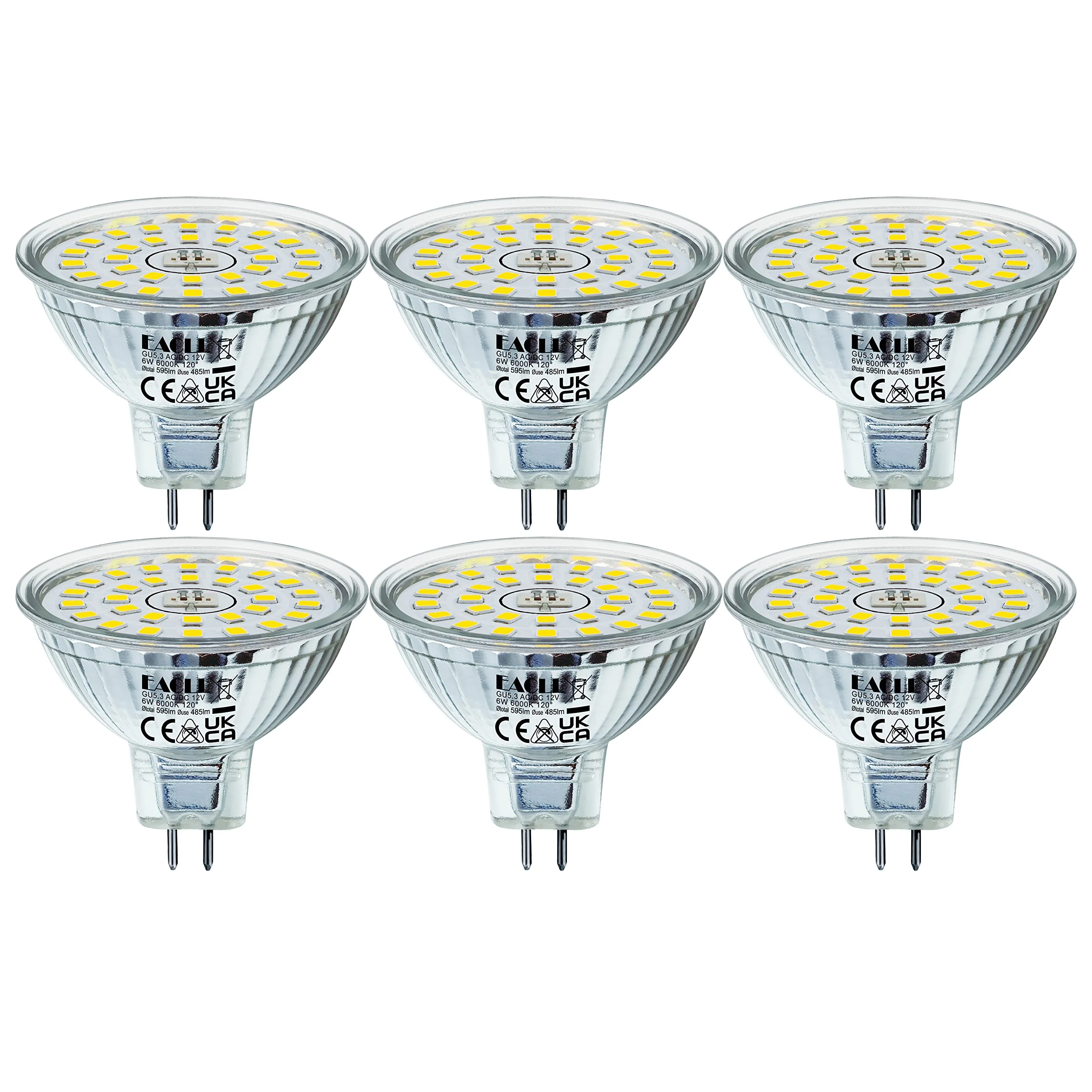 EACLL GU5.3 LED Cool White 6 W Replaces 50 W Halogen MR16 Bulb, Pack of 6, 595 Lumen 6000 K Bulb, AC/DC 12 V Flicker-Free Spotlight, Beam Angle 120 Degree Spot, Non-Dimmable Reflector Lamps 6000 K Cool White Light 6 pcs (pack of 1) 6w - Image 7