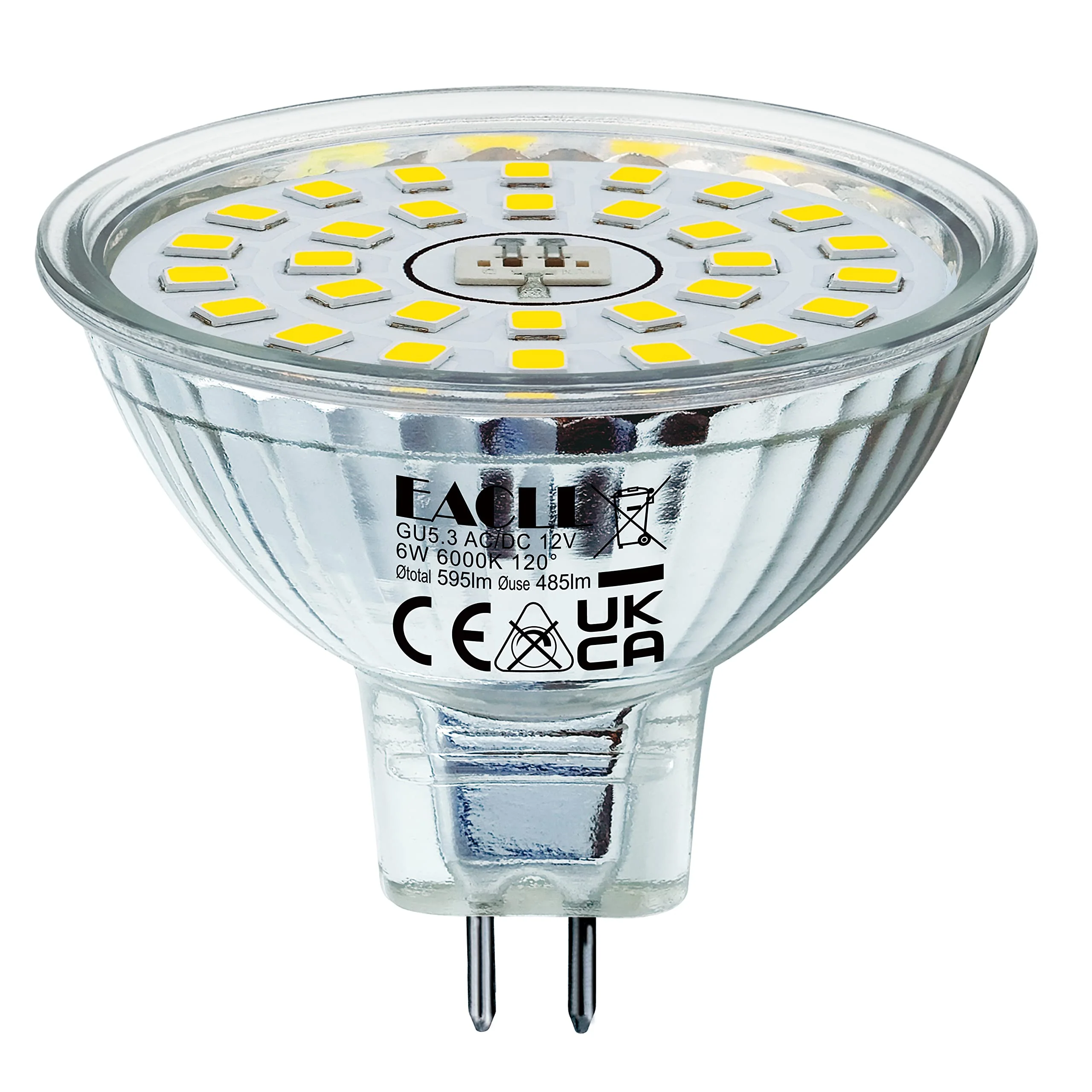 EACLL GU5.3 LED Cool White 6 W Replaces 50 W Halogen MR16 Bulb, Pack of 6, 595 Lumen 6000 K Bulb, AC/DC 12 V Flicker-Free Spotlight, Beam Angle 120 Degree Spot, Non-Dimmable Reflector Lamps 6000 K Cool White Light 6 pcs (pack of 1) 6w - Image 9