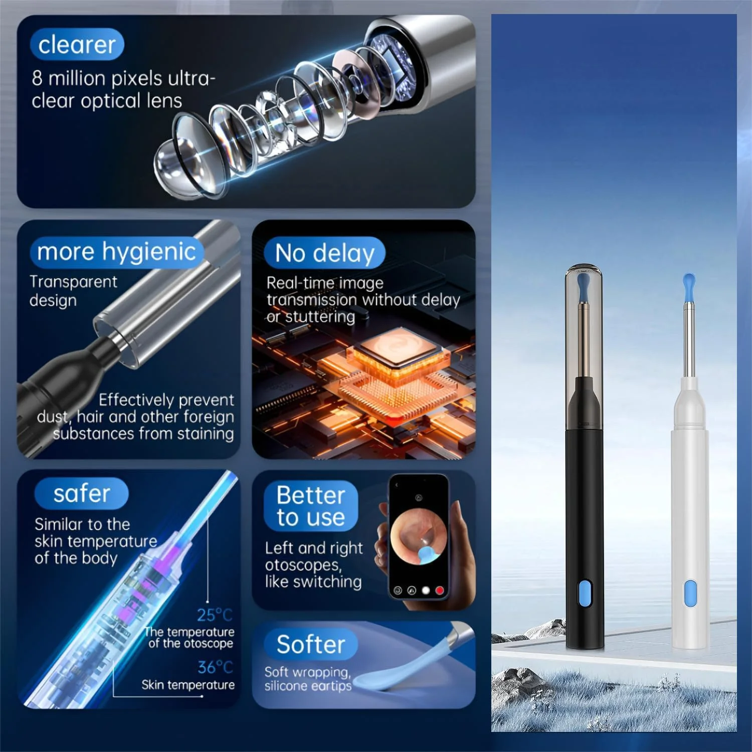Ear Wax Remover Otoscope, 1080P HD WiFi Ear Cleaner with Camera Ear Endoscope Ear Cleaning for Phone, (White) - Image 4