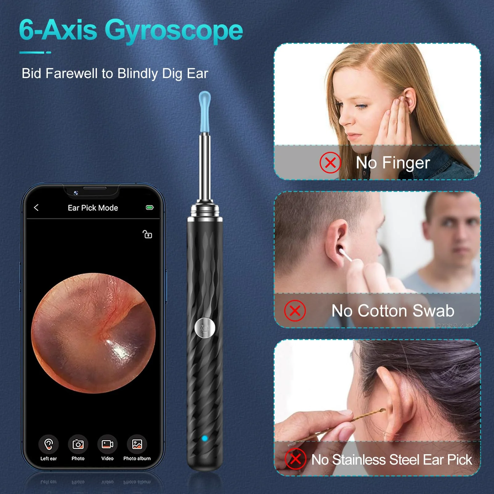 Ear Wax Remover Otoscope, 1080P WiFi Ear Cleaner Camera, IP67 Waterproof Ear Mirror 360° Wide Angle Ear Cleaner Otoscope Ear with 3.5 mm Lens and 6 LEDs for iPhone, iPad and Android, Smartphones - Image 5