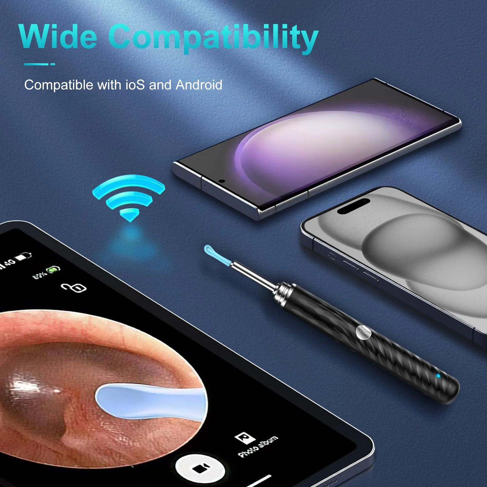 Ear Wax Remover Otoscope, 1080P WiFi Ear Cleaner Camera, IP67 Waterproof Ear Mirror 360° Wide Angle Ear Cleaner Otoscope Ear with 3.5 mm Lens and 6 LEDs for iPhone, iPad and Android, Smartphones - Image 8