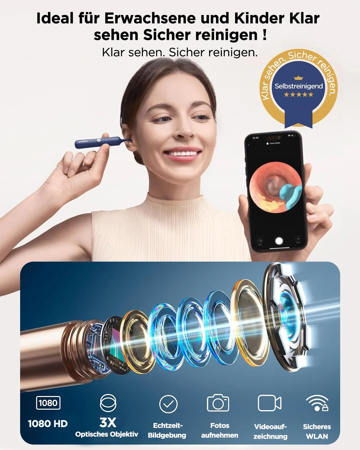 Ear Wax Remover Otoscope: 1920P HD WiFi Flexible Ear Cleaner with Camera - 2025 New 360° Wide Angle Ear Cleaner with Light for Ears/Nose/Neck Examinations Otoscope for Adults Children - Image 2