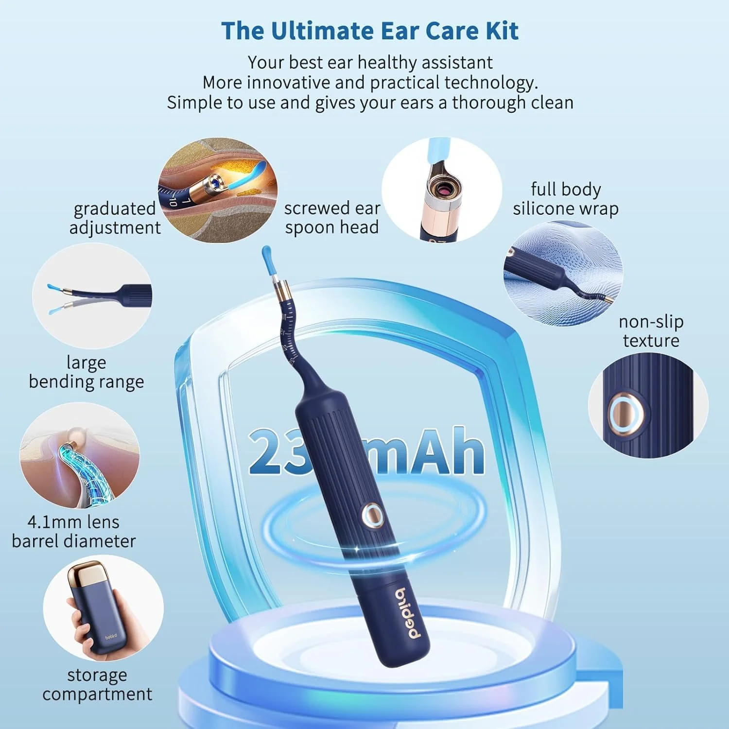 Ear Wax Remover Otoscope, Ear Wax Removal Camera Light Tool Set, HD Flexible Ear Cleaner, Painless Visual Tweezers Remover, for Ears/Nose/Neck Examinations, for Adults/Children - Image 2