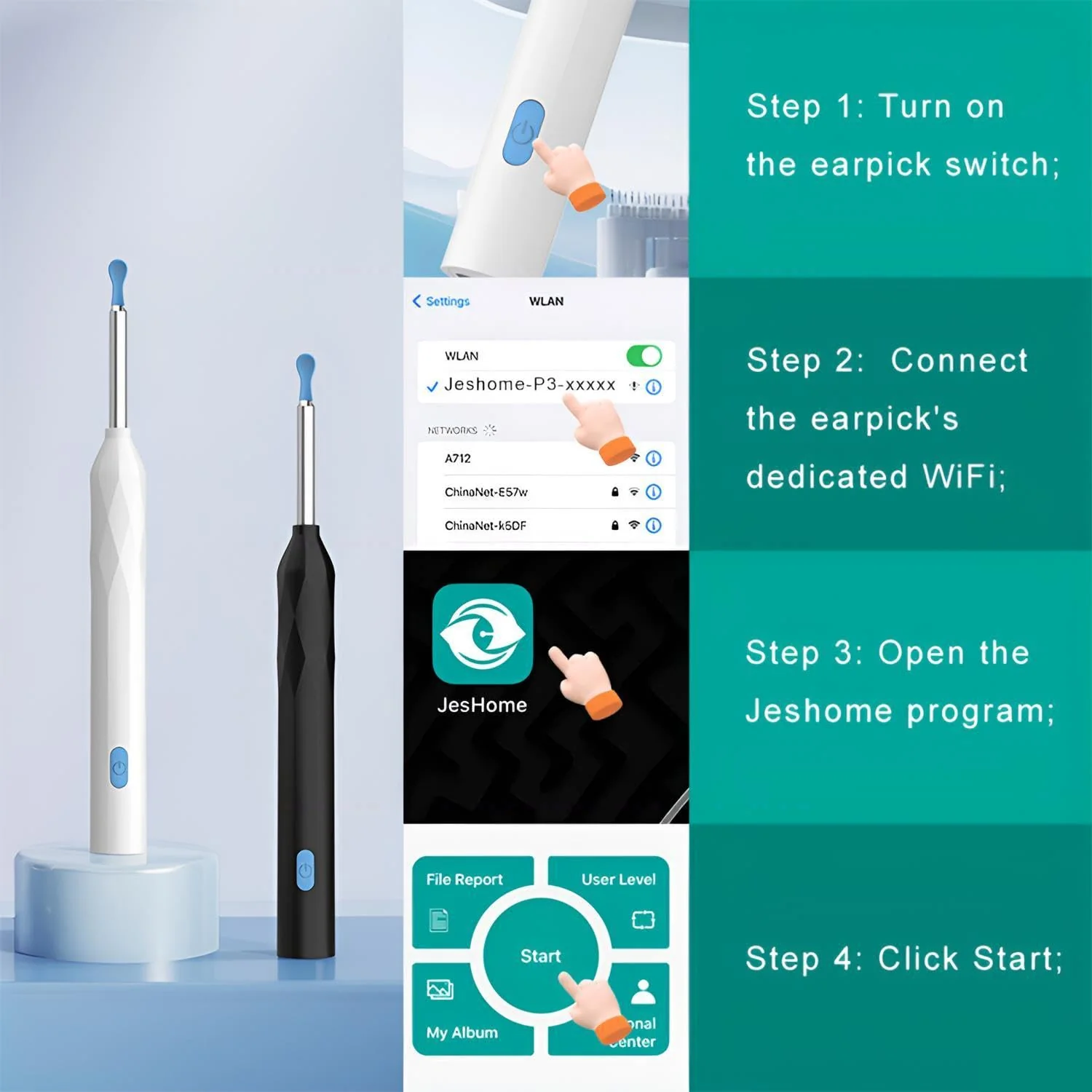 Ear Wax Remover Otoscope, WiFi 1080P HD Ear Cleaner, 360° Wide Angle Otoscope Camera for Otoscope IP67 Waterproof Otoscope Ear for Phone (Black) Black - Image 6