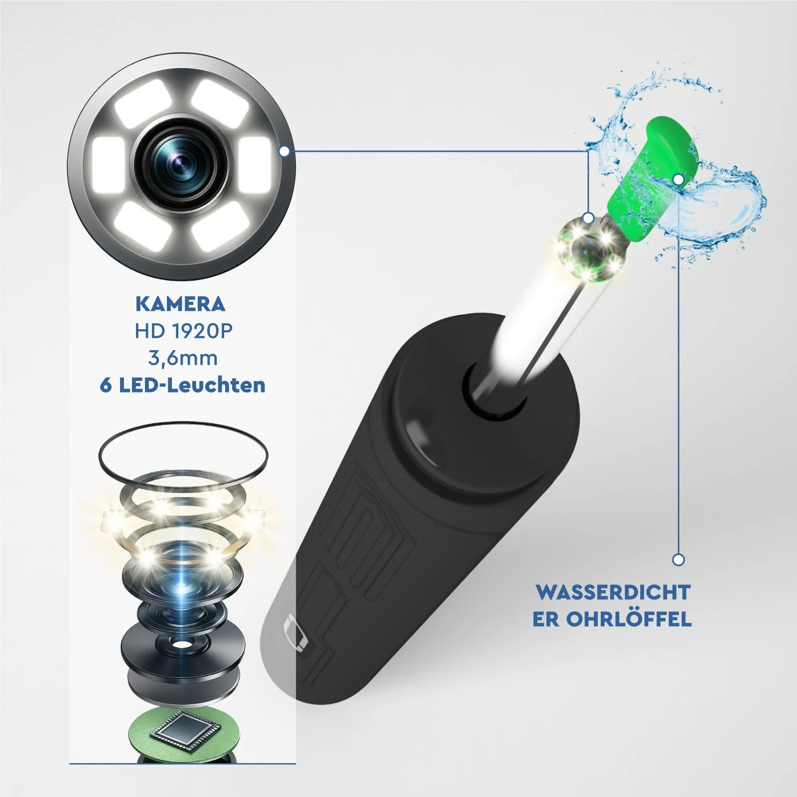 Ear Wax Remover Otoscope with Camera 1920p 3.6 mm WiFi Ear Cleaner - UdiGuard Ear Mirror Ear with 6 LED Lights Adults Rabbits and Children Black - Compatible with iPhone iPad Android Udiguard Black Otoscope - Image 5