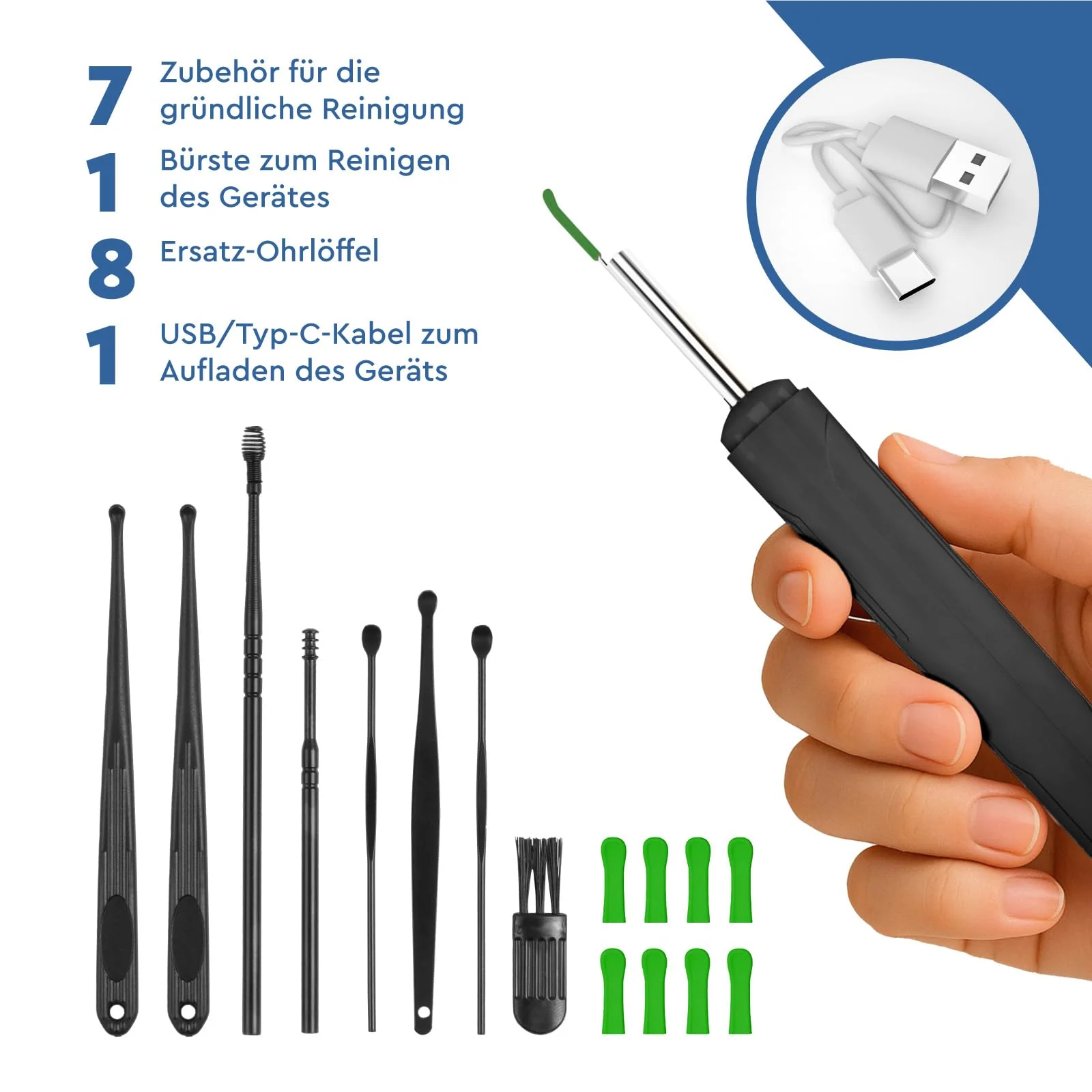Ear Wax Remover Otoscope with Camera 1920p 3.6 mm WiFi Ear Cleaner - UdiGuard Ear Mirror Ear with 6 LED Lights Adults Rabbits and Children Black - Compatible with iPhone iPad Android Udiguard Black Otoscope - Image 6