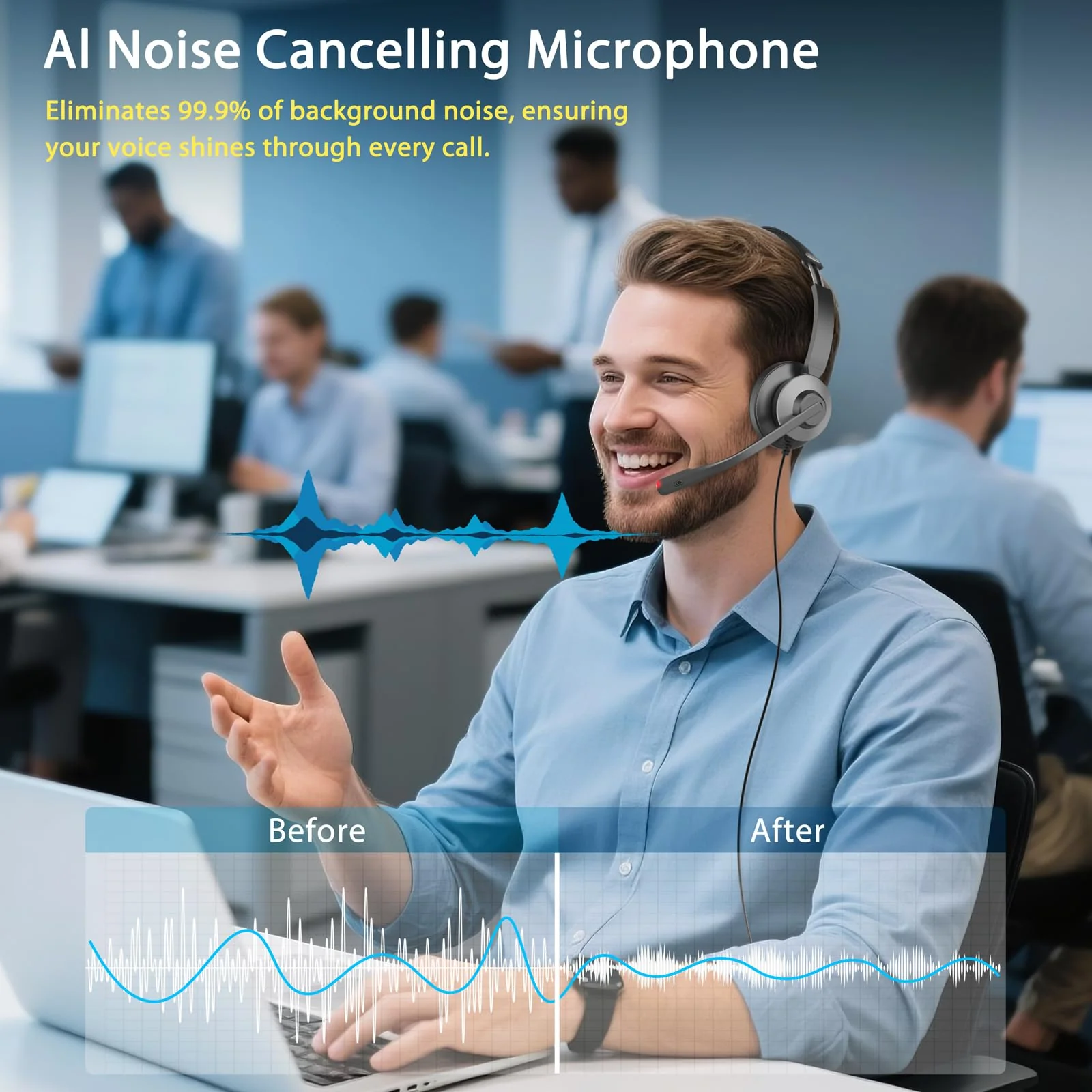 Earbay USB Headset with Microphone for PC, Headset with Mic, Computer Headset with Noise Canceling Microphone for Laptop, Wired Headphones with Mic for Home/Office/PC/Cell Phones Black&Grey - Image 3