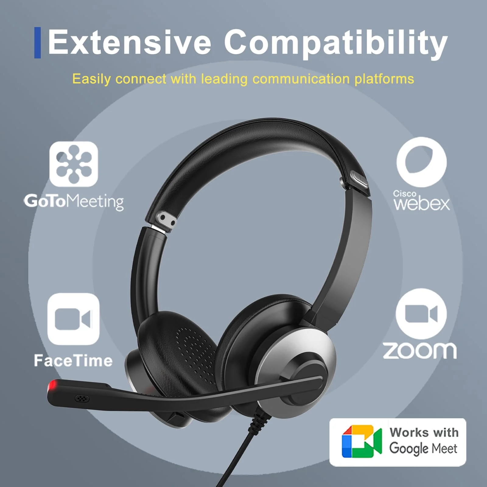 Earbay USB Headset with Microphone for PC, Headset with Mic, Computer Headset with Noise Canceling Microphone for Laptop, Wired Headphones with Mic for Home/Office/PC/Cell Phones Black&Grey - Image 4
