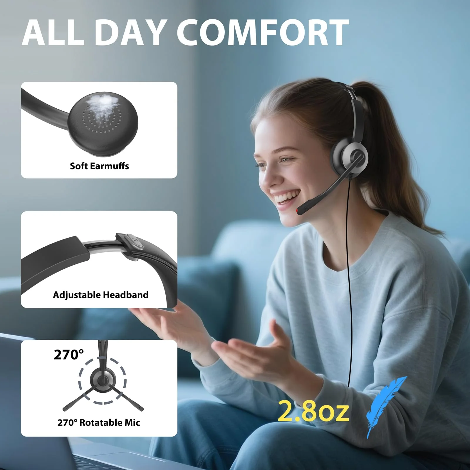 Earbay USB Headset with Microphone for PC, Headset with Mic, Computer Headset with Noise Canceling Microphone for Laptop, Wired Headphones with Mic for Home/Office/PC/Cell Phones Black&Grey - Image 7