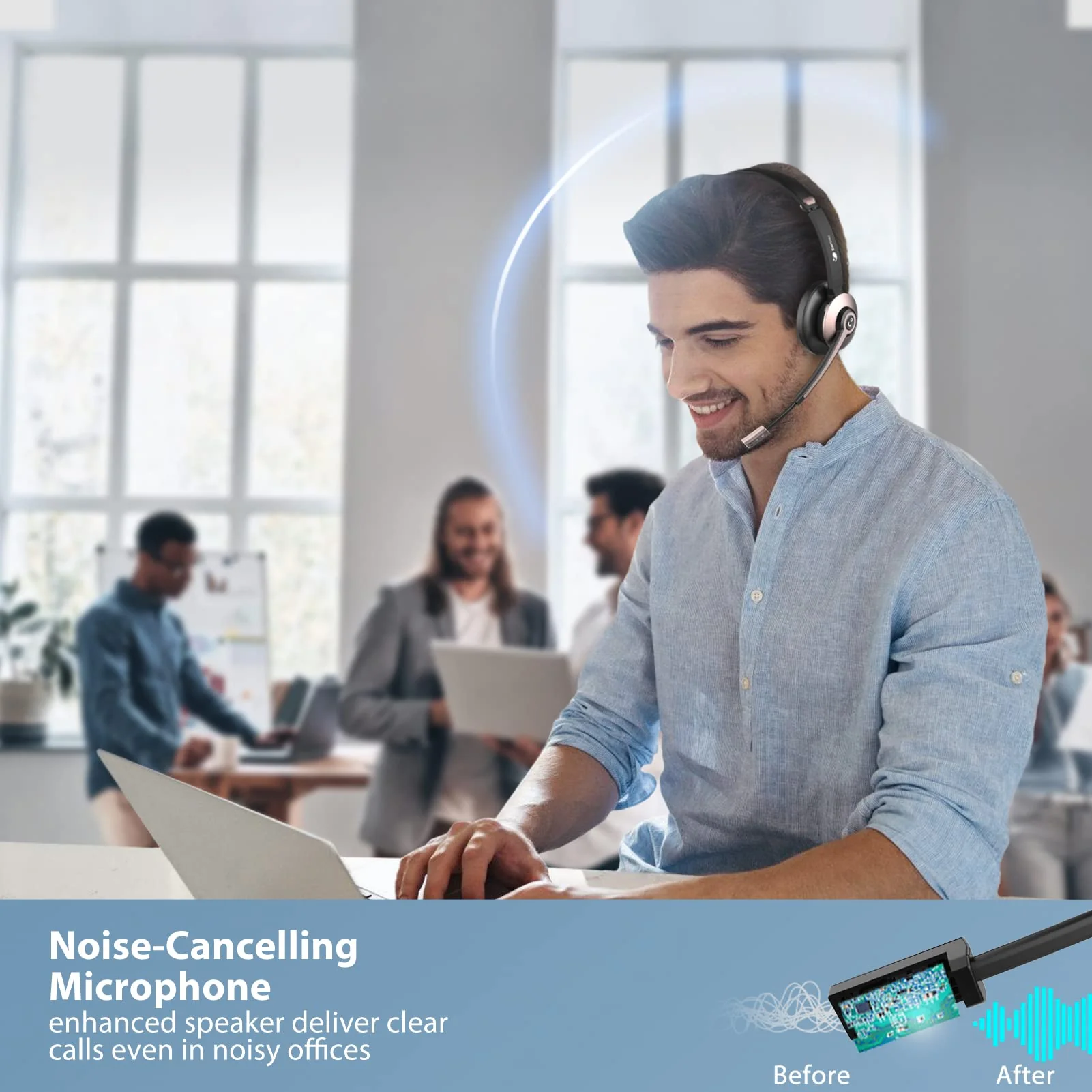 Earbay Wireless Headset, Bluetooth Headsets with Microphone Noise Cancelling, On Ear Headphones with Mic Mute, Handsfree PC Headsets for Zoom/Ms Teams/Skype/Dual Connect/Laptop/iPhone/Tablet Gold - Image 2