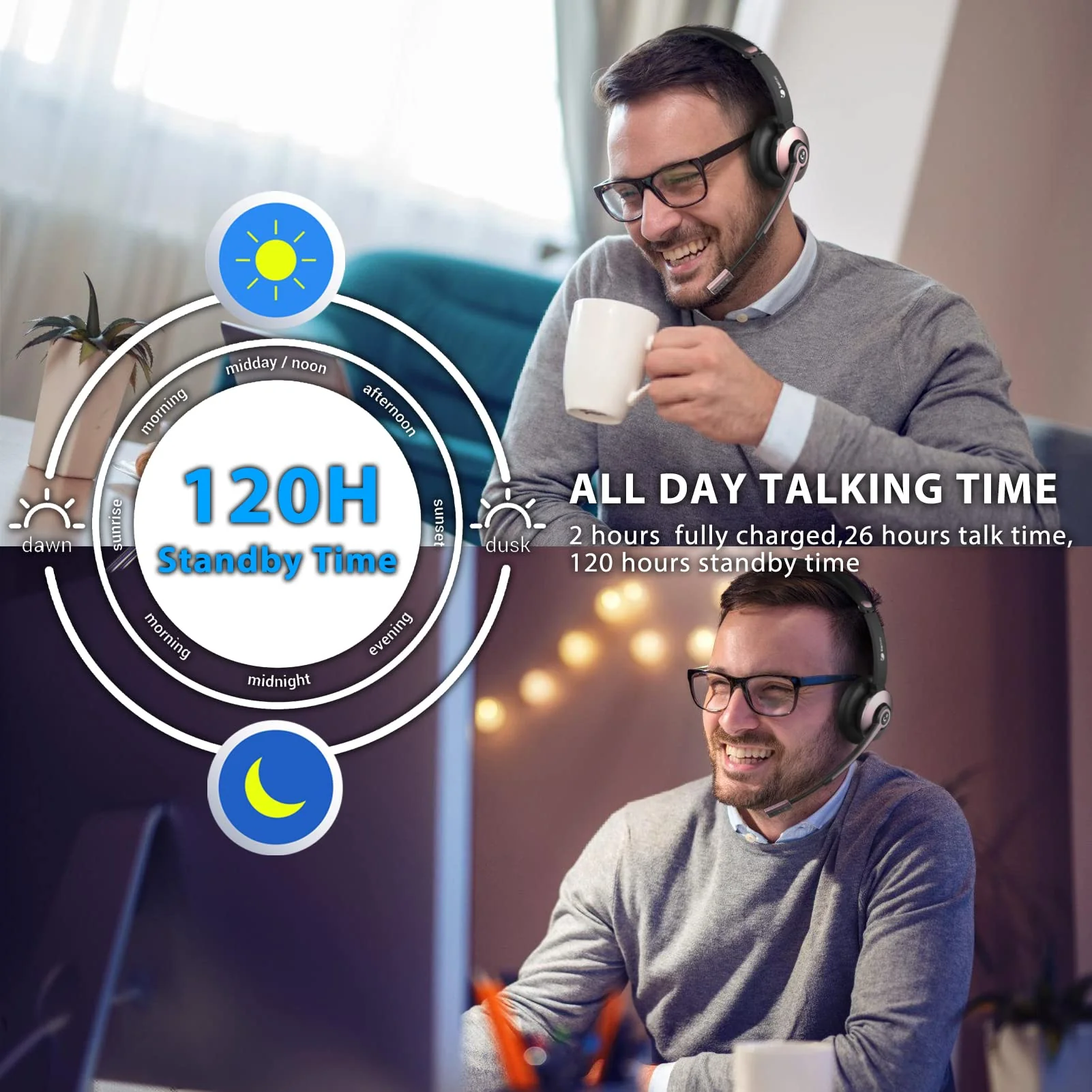 Earbay Wireless Headset, Bluetooth Headsets with Microphone Noise Cancelling, On Ear Headphones with Mic Mute, Handsfree PC Headsets for Zoom/Ms Teams/Skype/Dual Connect/Laptop/iPhone/Tablet Gold - Image 4