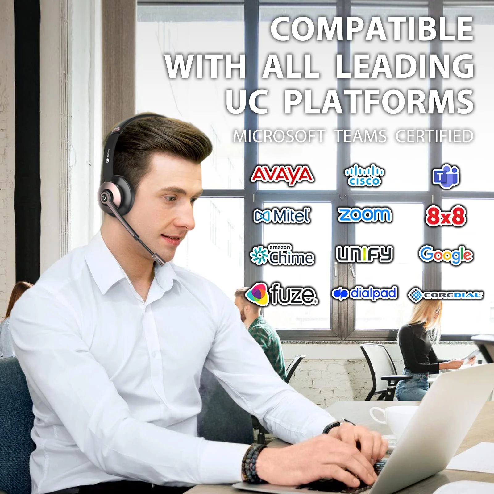 Earbay Wireless Headset, Bluetooth Headsets with Microphone Noise Cancelling, On Ear Headphones with Mic Mute, Handsfree PC Headsets for Zoom/Ms Teams/Skype/Dual Connect/Laptop/iPhone/Tablet Gold - Image 7