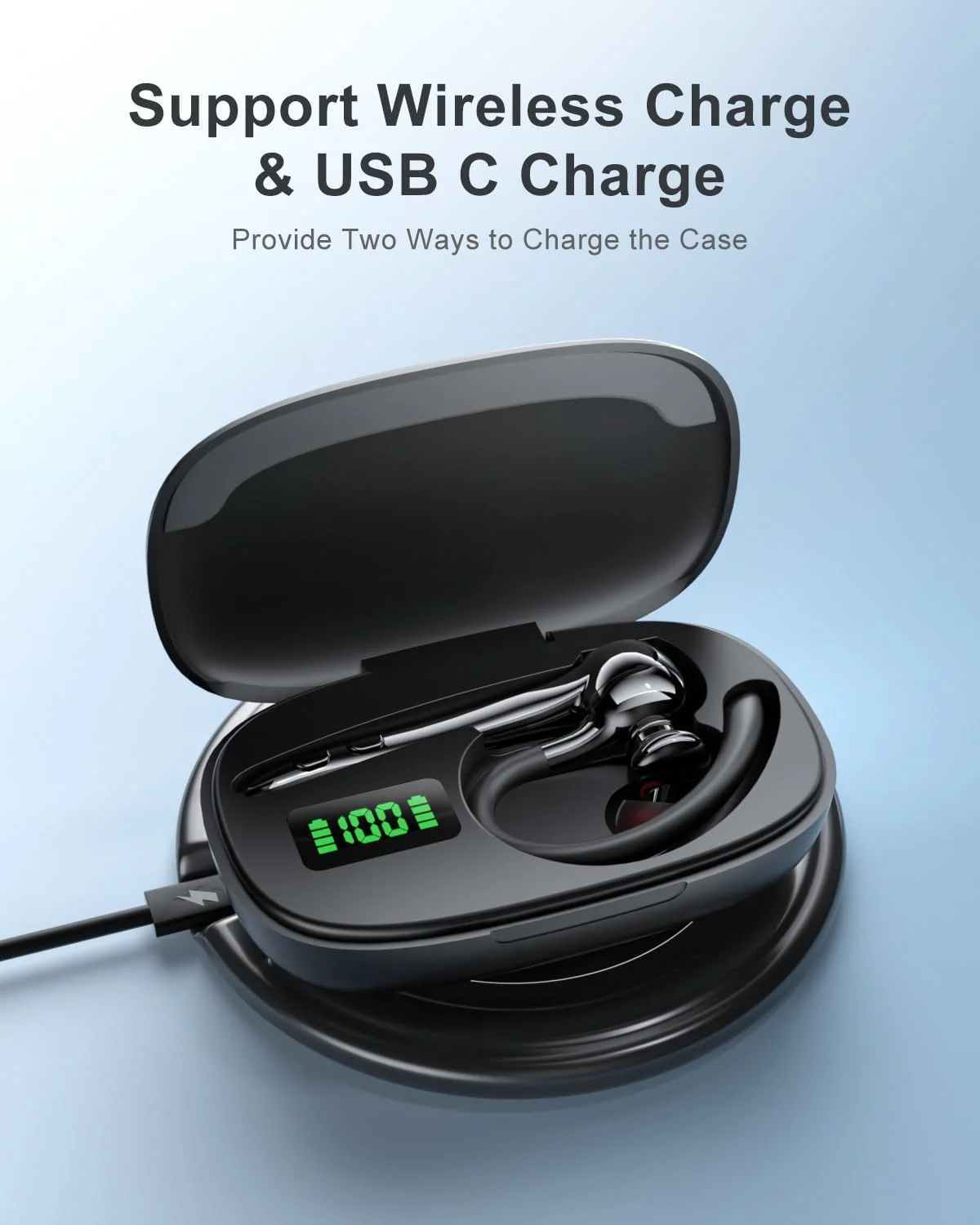Earbuds Wireless Earpiece Bluetooth Headset with Noise Canceling Mic 160H Standby Time Hands Free Earphones Single Ear Headphone for iphone Android Samsung Cell Phones PC TV Computer Game Trucker Work Black - Image 2
