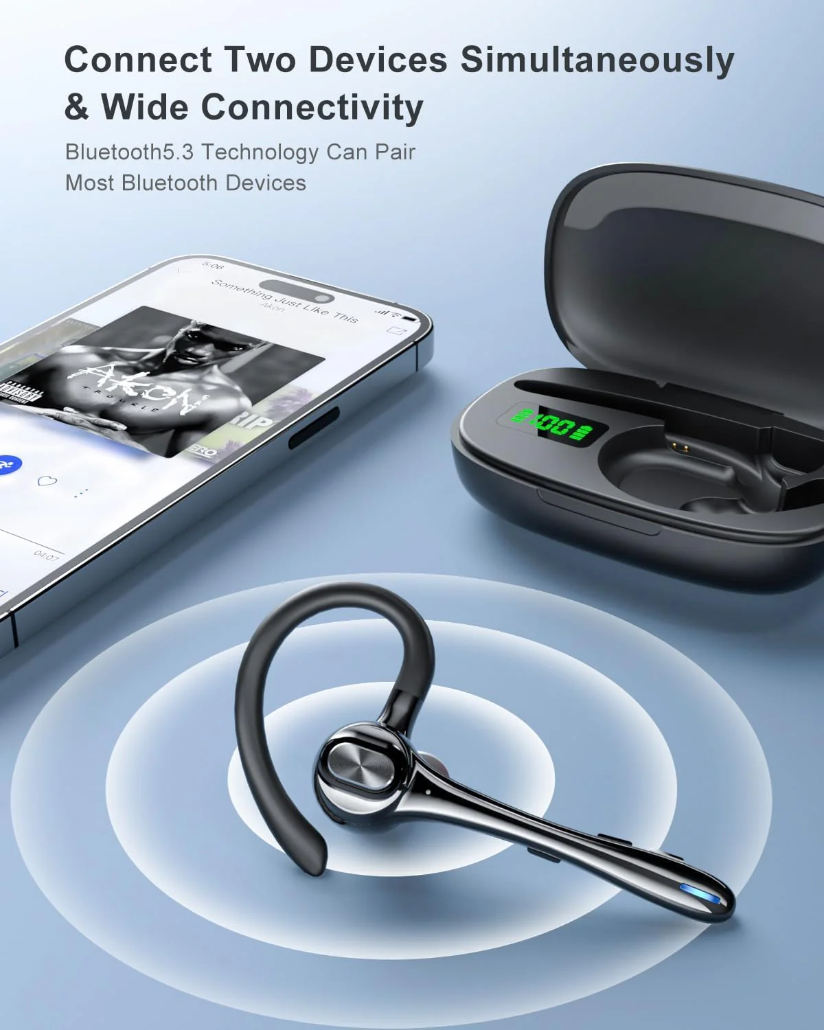Earbuds Wireless Earpiece Bluetooth Headset with Noise Canceling Mic 160H Standby Time Hands Free Earphones Single Ear Headphone for iphone Android Samsung Cell Phones PC TV Computer Game Trucker Work Black - Image 5