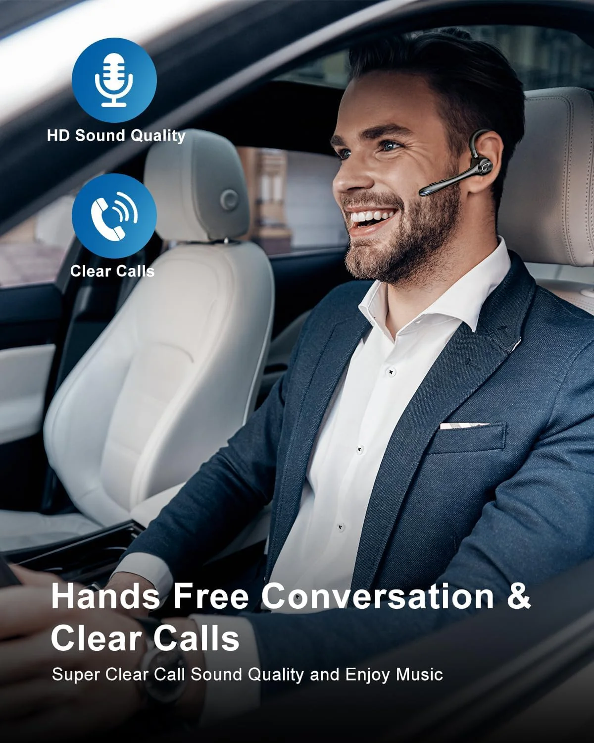 Earbuds Wireless Earpiece Bluetooth Headset with Noise Canceling Mic 160H Standby Time Hands Free Earphones Single Ear Headphone for iphone Android Samsung Cell Phones PC TV Computer Game Trucker Work Black - Image 6