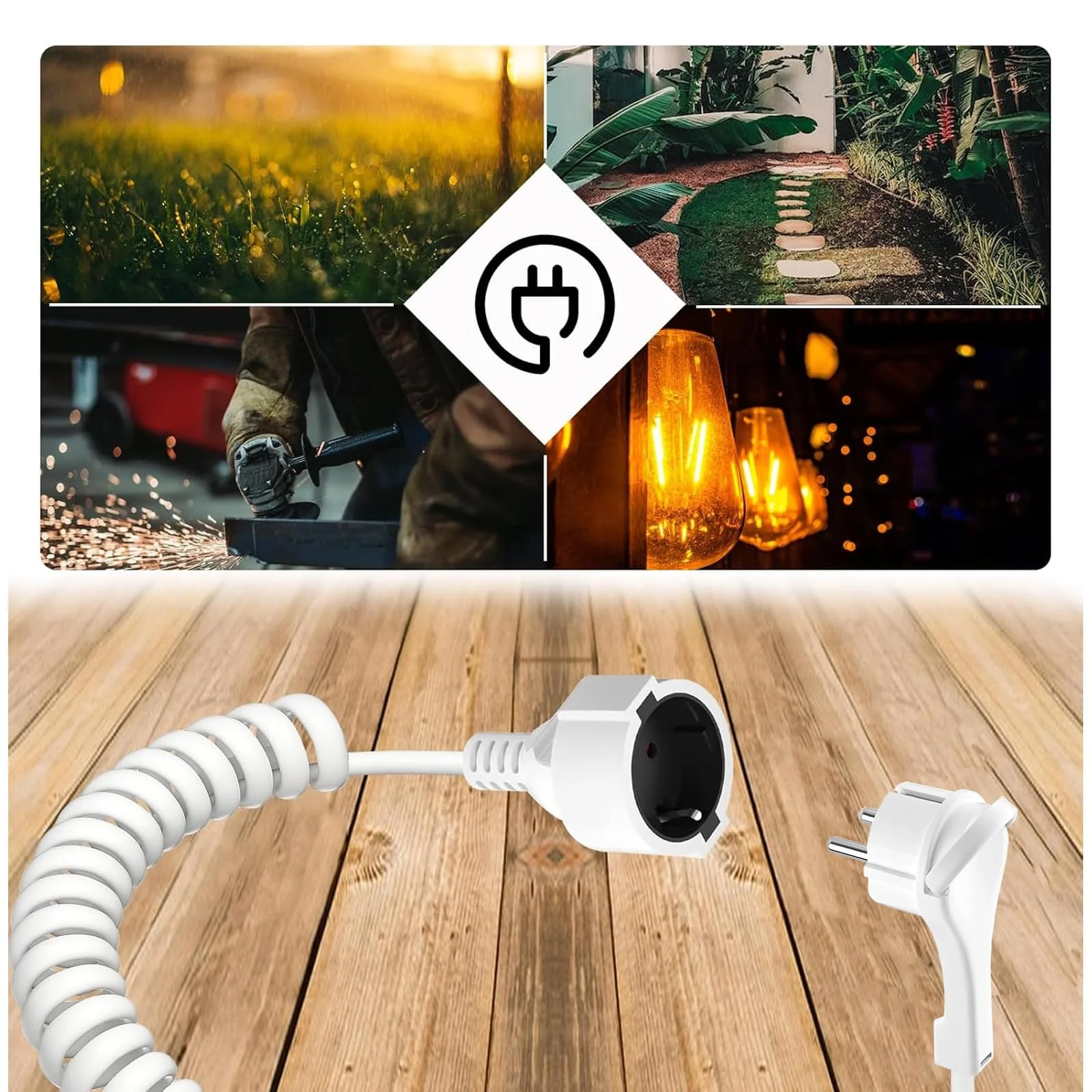 Earthing Contact Spiral Extension, 0.8 m to 2 m Stretchable Spiral Cable with Flat Plug and Earthing Contact Coupling, (230 V/16 A) PVC Extension Cable, IP20, White WS 2M LG - Image 7