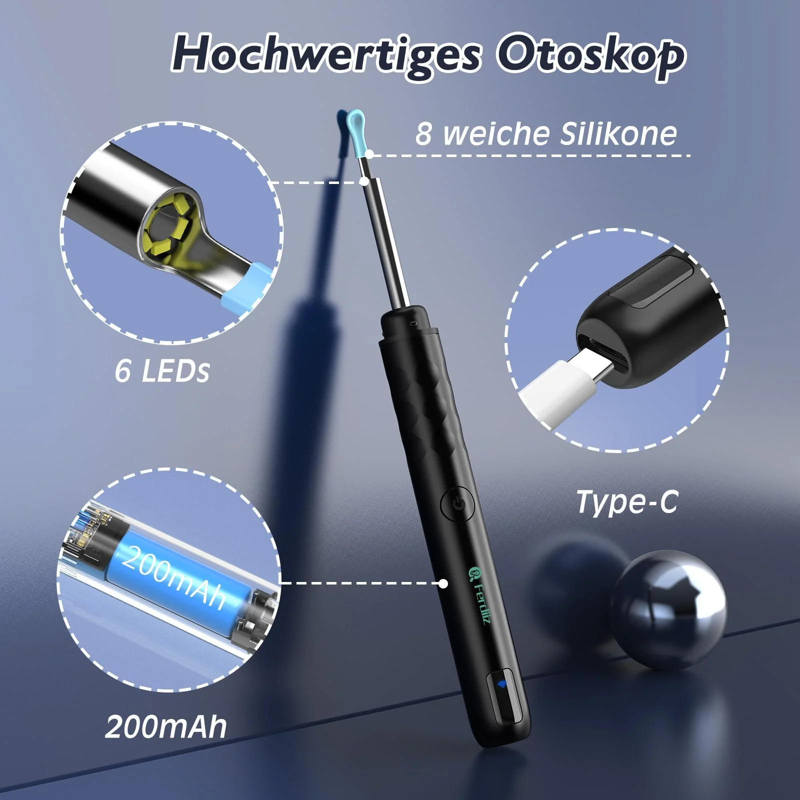 Earwax Remover Otoscope, Ferdiiz 1080P WiFi Direct Connection Ear Cleaner, IP67 Waterproof Ear Cleaner for Adults, 3.5 mm Otoscope for iPhone, iPad and Android Smartphones (Black) Black - Image 2