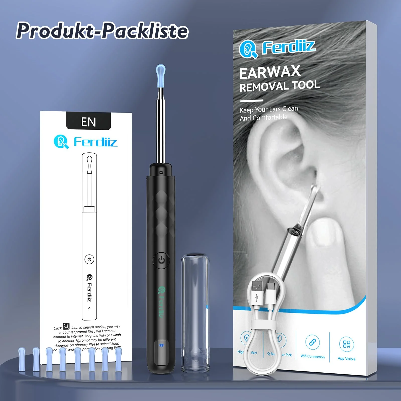 Earwax Remover Otoscope, Ferdiiz 1080P WiFi Direct Connection Ear Cleaner, IP67 Waterproof Ear Cleaner for Adults, 3.5 mm Otoscope for iPhone, iPad and Android Smartphones (Black) Black - Image 9