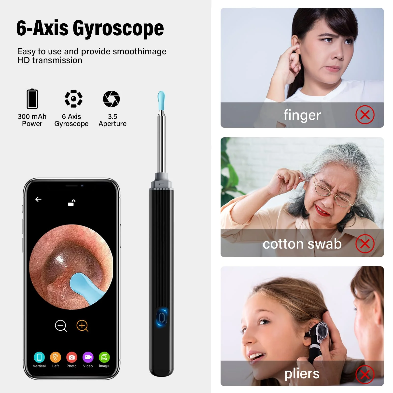 Earwax Remover Otoscope, Morelax 1080P WiFi Ear Cleaner, IP67 Waterproof with 360° Camera, Ear Endoscope with 6 LEDs for iPhone, Android, iPad, Adults, Children and Pets (Black) Black - Image 6