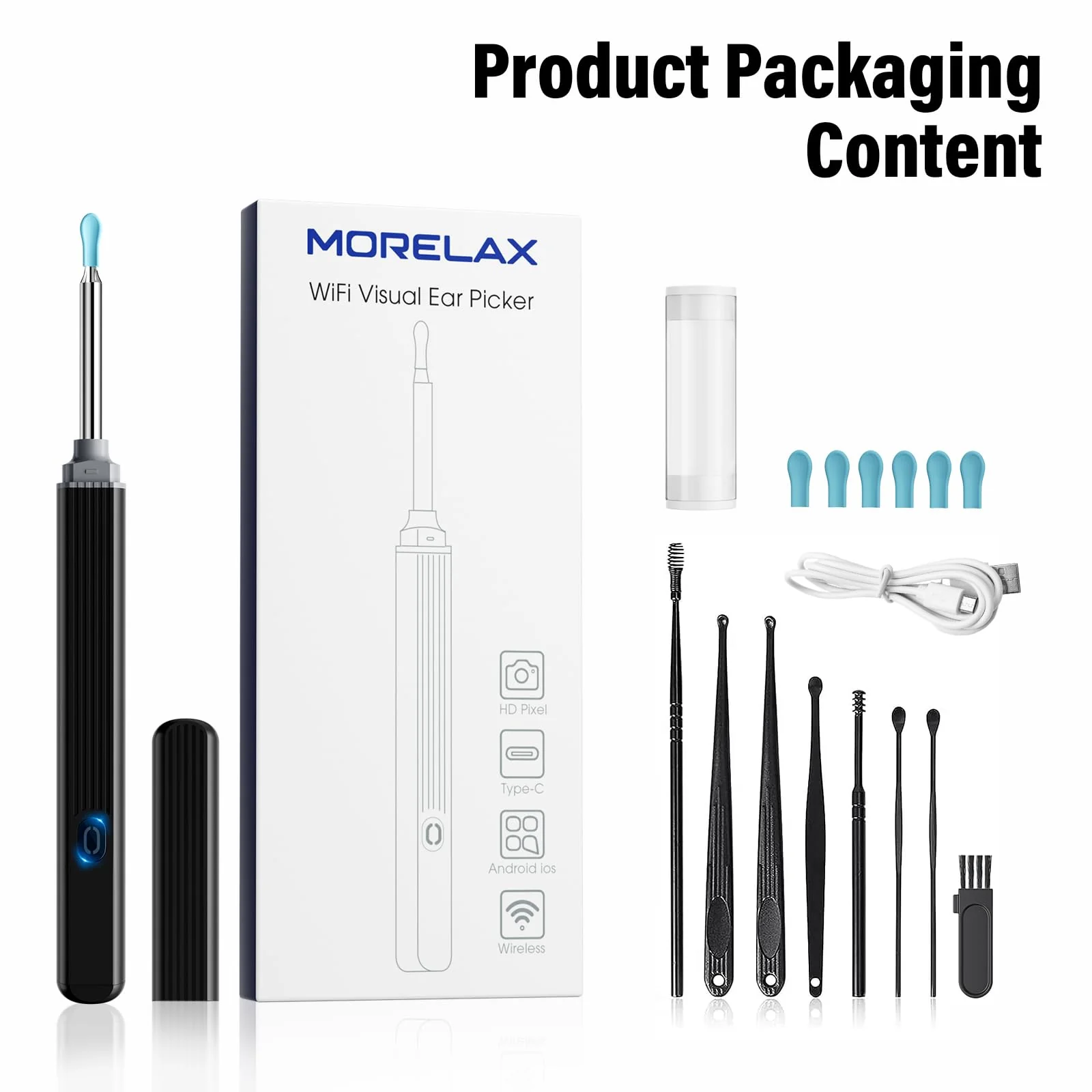 Earwax Remover Otoscope, Morelax 1080P WiFi Ear Cleaner, IP67 Waterproof with 360° Camera, Ear Endoscope with 6 LEDs for iPhone, Android, iPad, Adults, Children and Pets (Black) Black - Image 8
