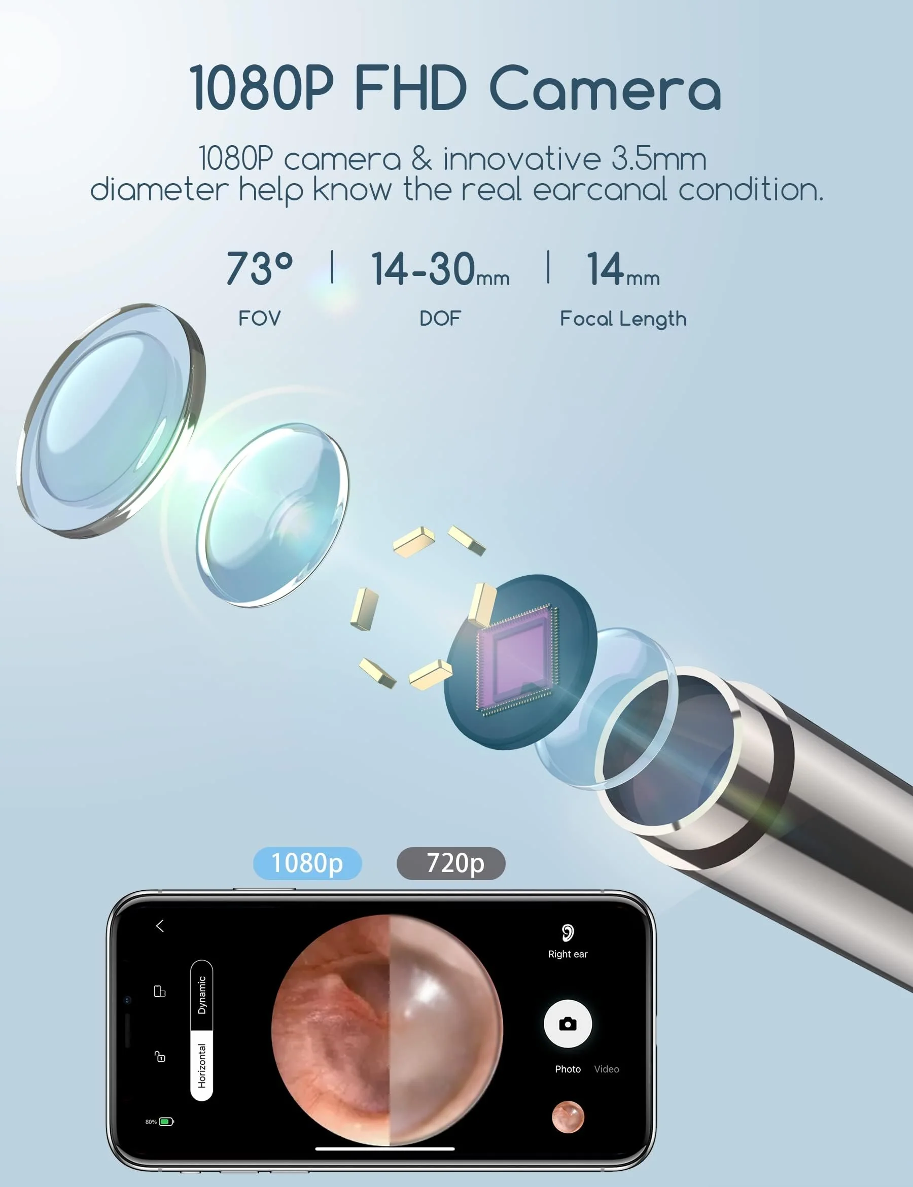 Earwax Remover Otoscope, Qimic WiFi Ear Cleaner, 1080P Ultra Thin HD Wireless Waterproof Ear Mirror with 3.5 mm Lens and 6 LEDs for iPhone, iPad and Android Smartphones Black - Image 4