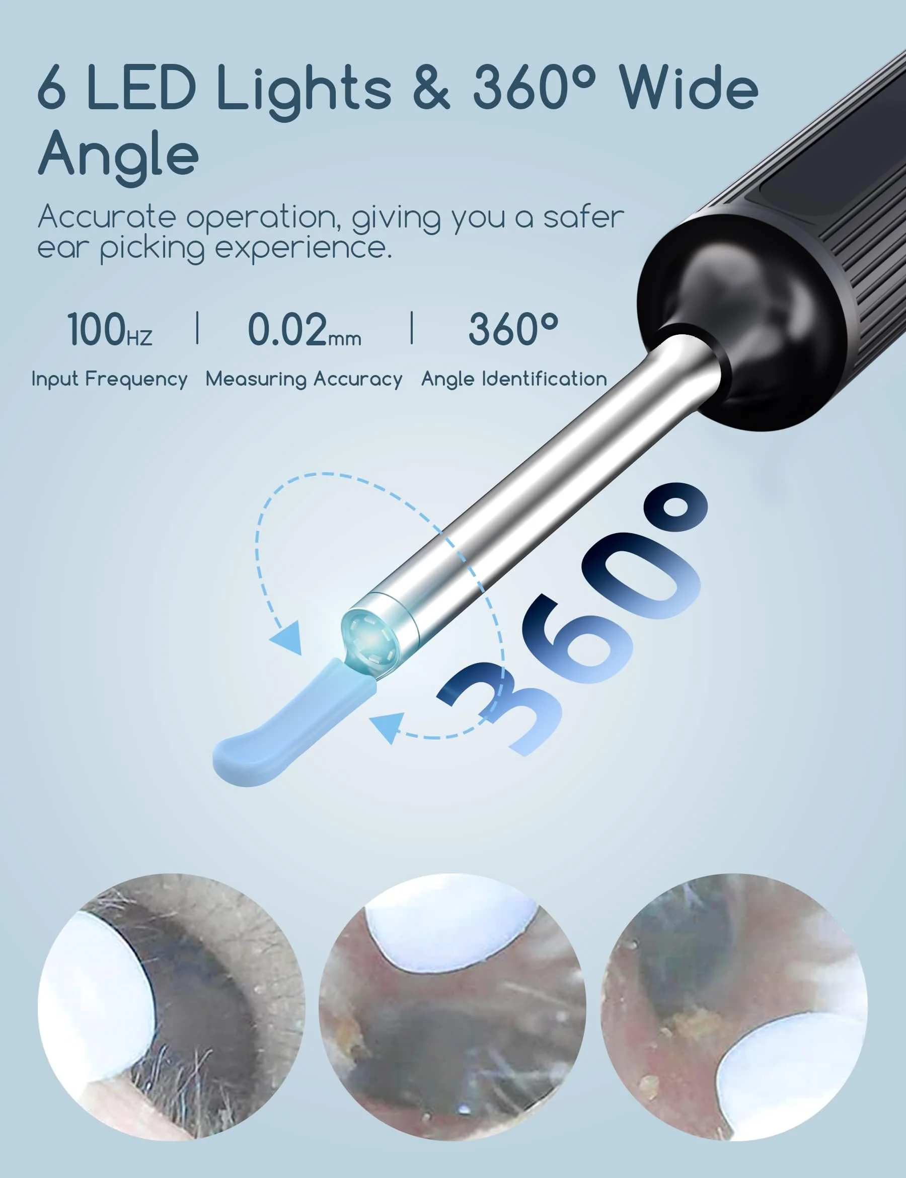 Earwax Remover Otoscope, Qimic WiFi Ear Cleaner, 1080P Ultra Thin HD Wireless Waterproof Ear Mirror with 3.5 mm Lens and 6 LEDs for iPhone, iPad and Android Smartphones Black - Image 5