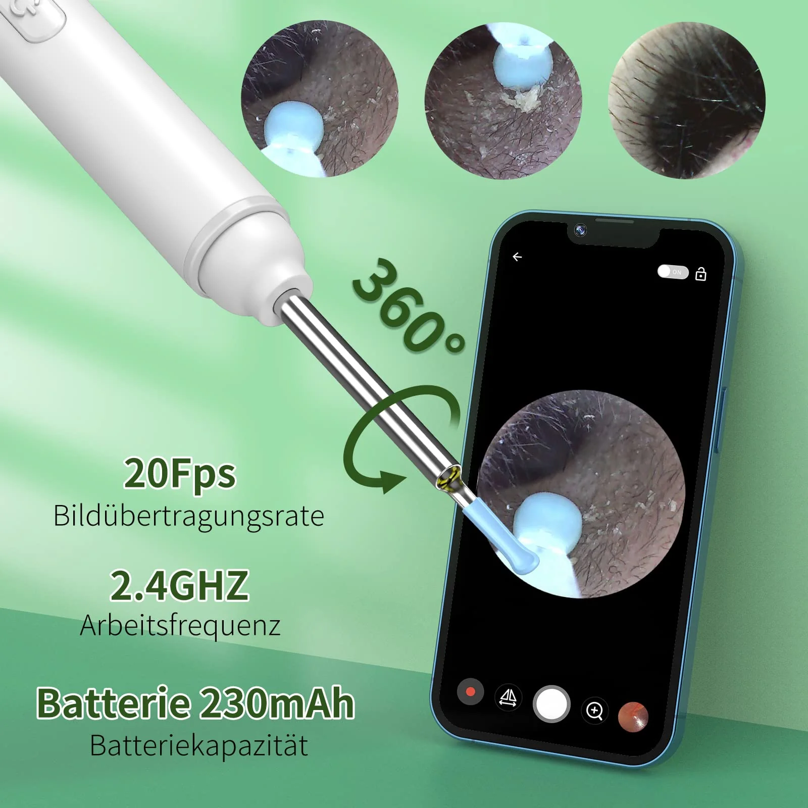 Earwax Remover Otoscope, VITCOCO 1920P Wifi Ear Cleaner, Ear Cleaner with Camera, Otoscope with 6 LEDs for iPhone, iPad and Android Smartphones, White - Image 6
