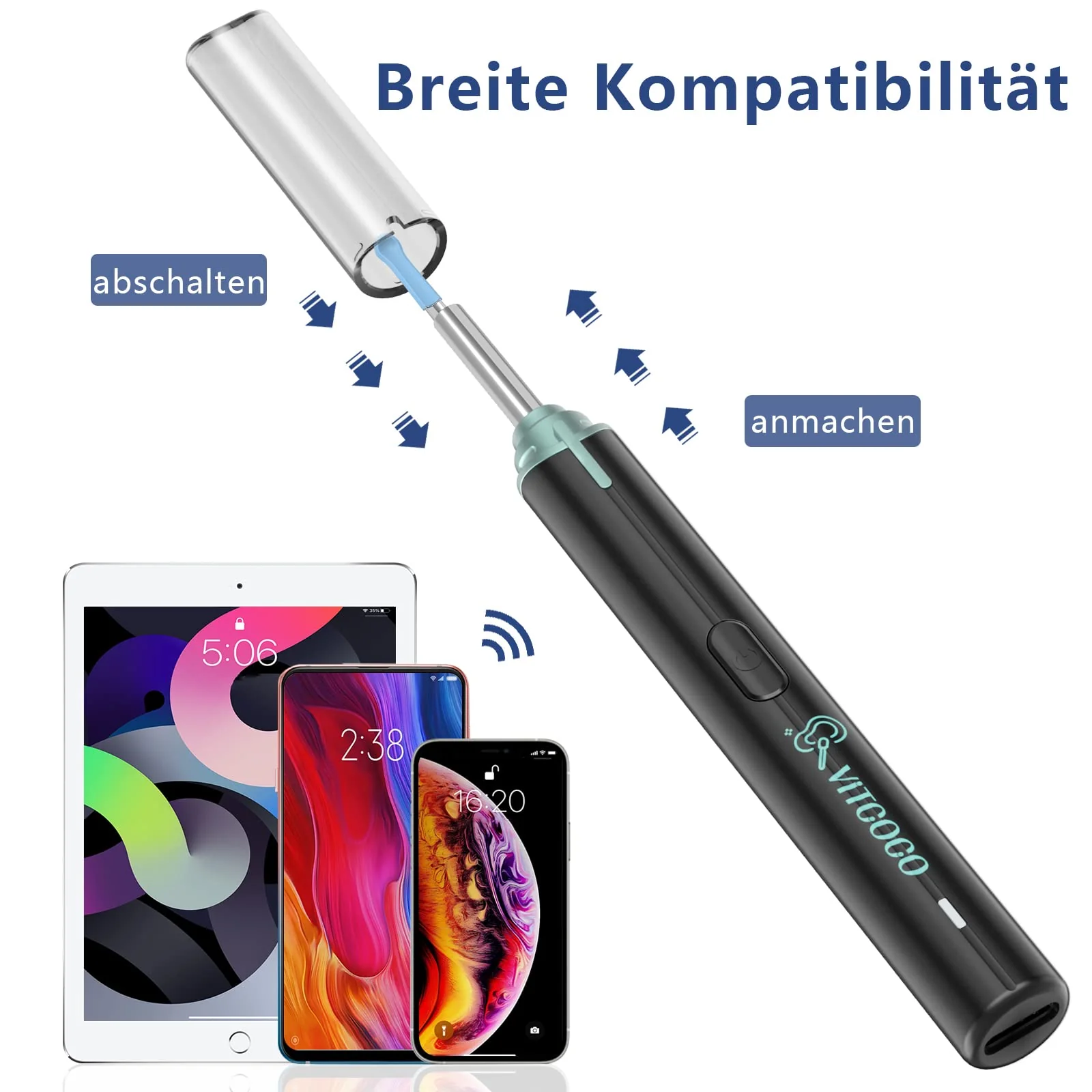 Earwax Remover Otoscope, VITCOCO 1920P WiFi Ear Cleaner, IP67 Waterproof Otoscope Ear, 360° Wide Angle Otoscope Camera with 6 LEDs for Adults, Children and Pets (Black) Black - Image 6