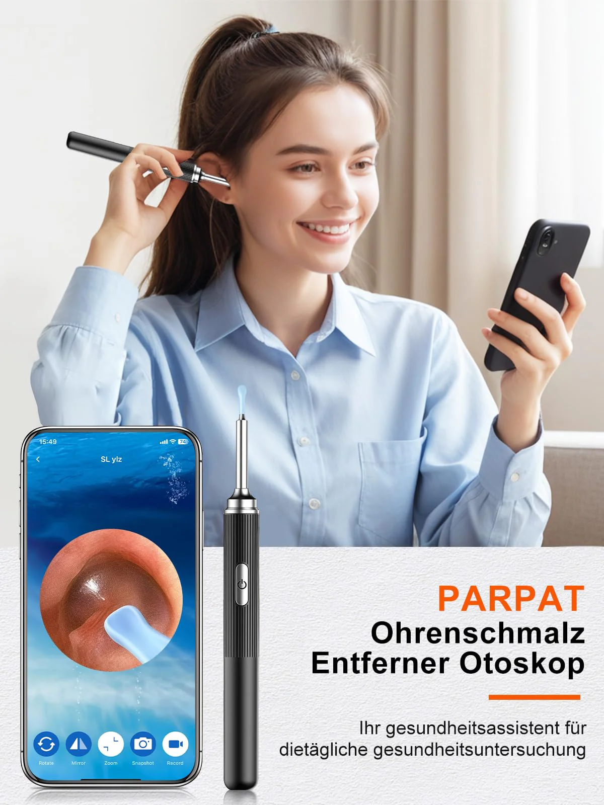 Earwax Remover, PARPAT Ear Cleaner Otoscope with 1080P HD Camera, IP67 Waterproof Ear Mirror 360° Wide Angle 6 LEDs Otoscope with Light, Earwax Removal Kit for iPhone, iPad, Android S16 - Image 7