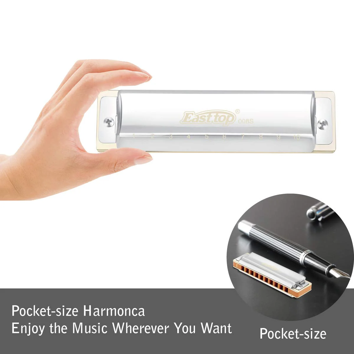 East top 10 Holes Professional Diatonic Blues Harmonica Key of F with Silver Cover, Probgrade Harmonicas For Adults, Professional Player and Students - Image 4