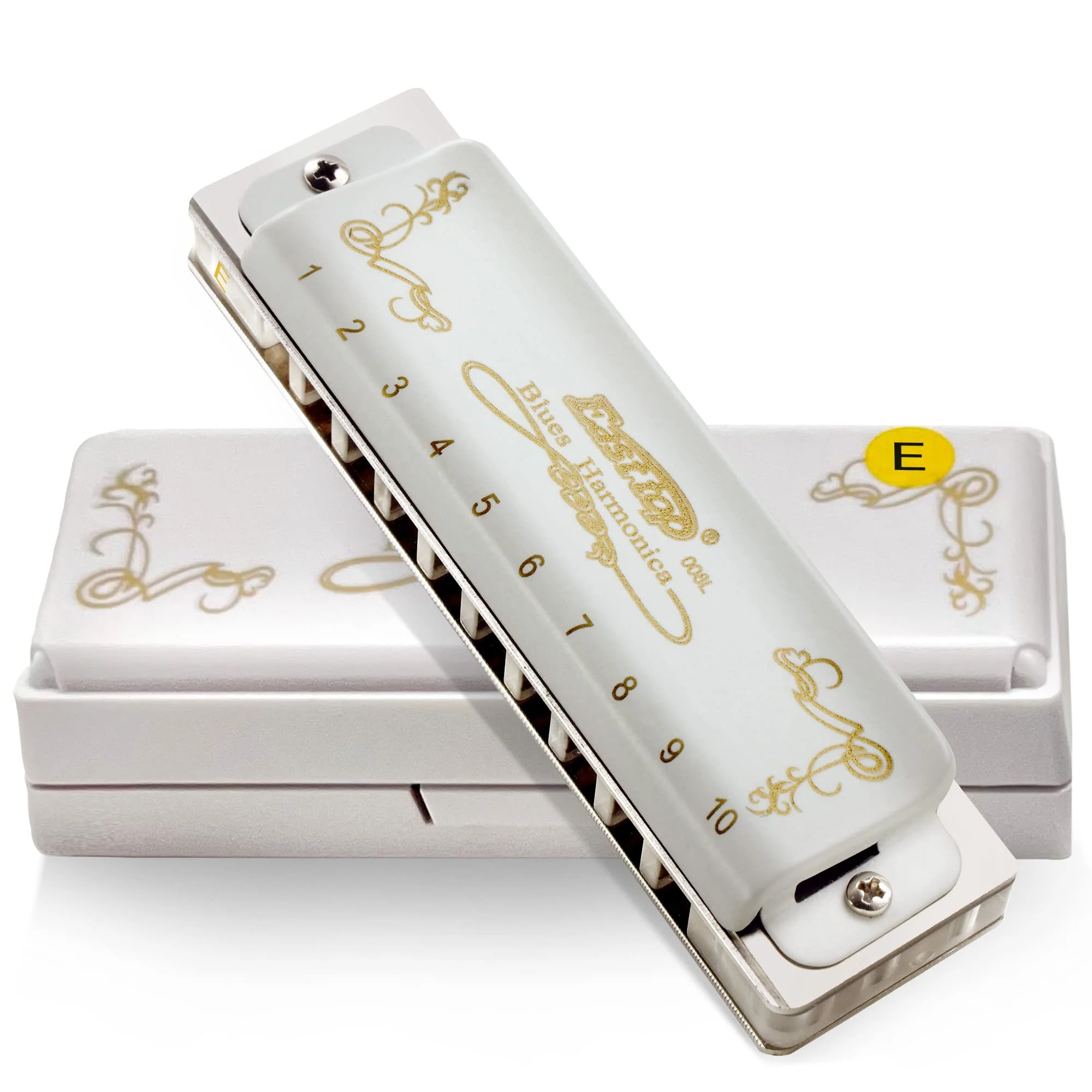 East top Blues Harmonica, 10 Holes 20 Tones Diatonic Blues Mouth Organ Harmonica Key of E with White Cover, T008L Harmonica for Adults, Professionals and Students - Image 2