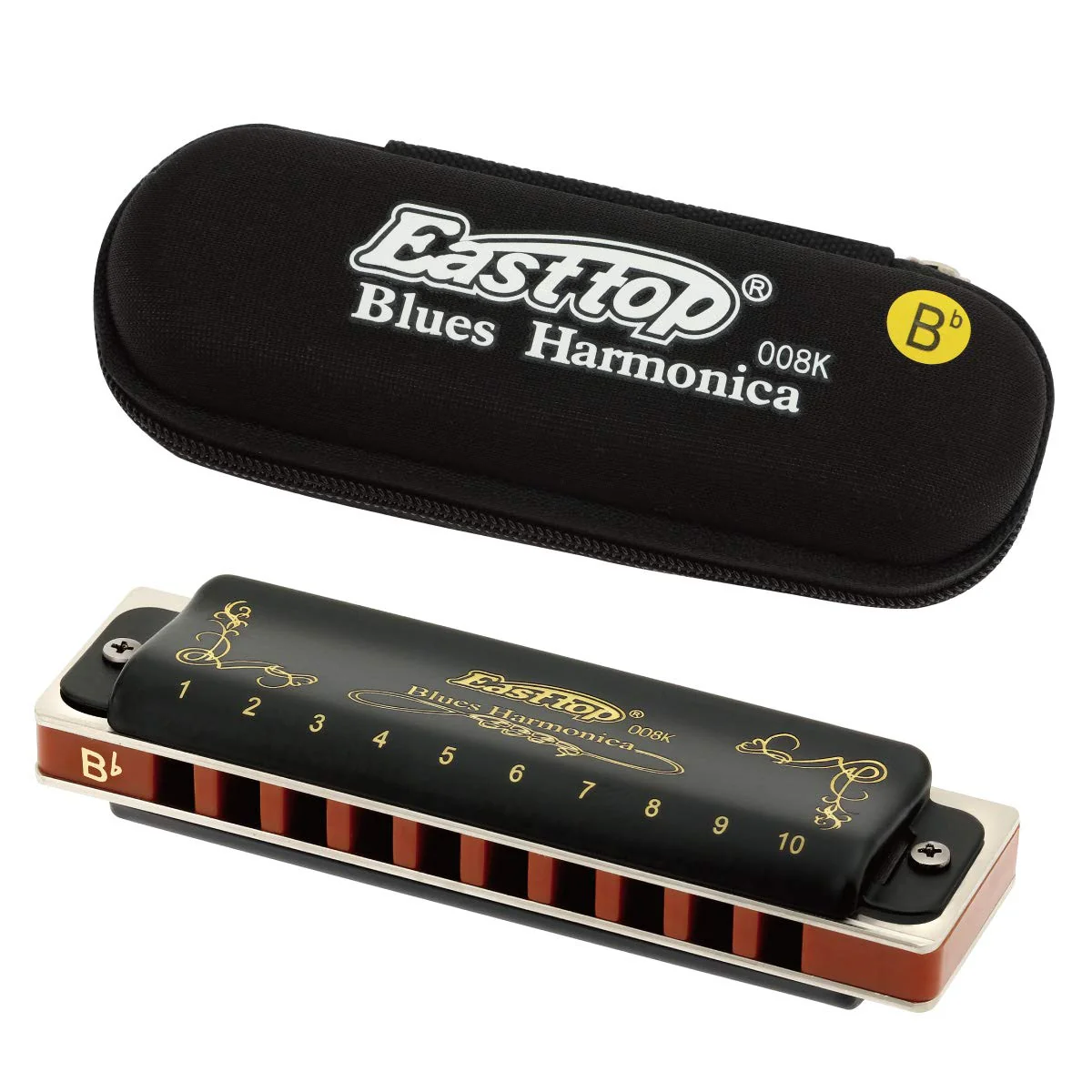 East top Diatonic Harmonica Key of Bb 10 Holes 20 Tones 008K Mouth Organ with Black Cover, Top Grade Harmonica for Adults, Professionals and Students Black-Bb - Image 8