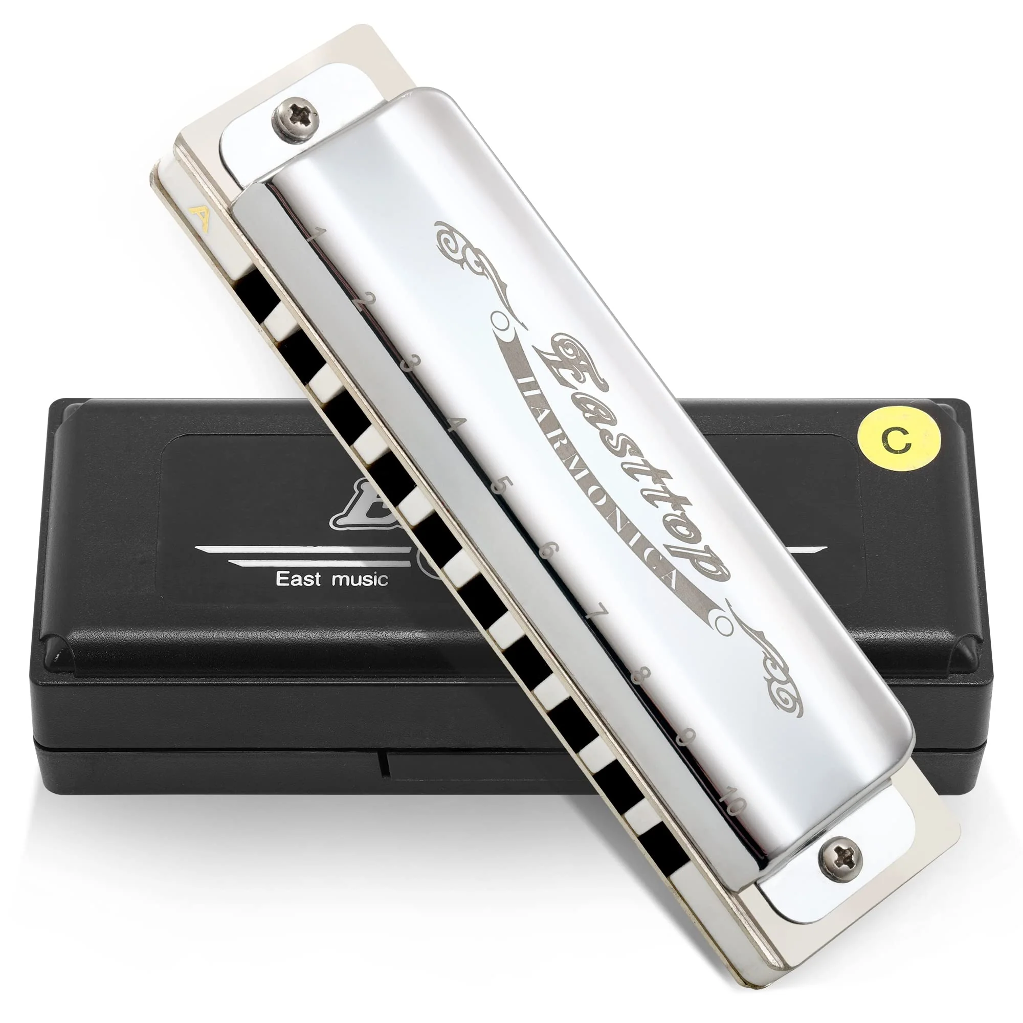 East top Harmonica, Diatonic Blues Harmonica Key of C, 10 Holes Diatonic Blues Mouth Organ T008, Silver Harmonica For Adults, Professional Player and Students - Image 5
