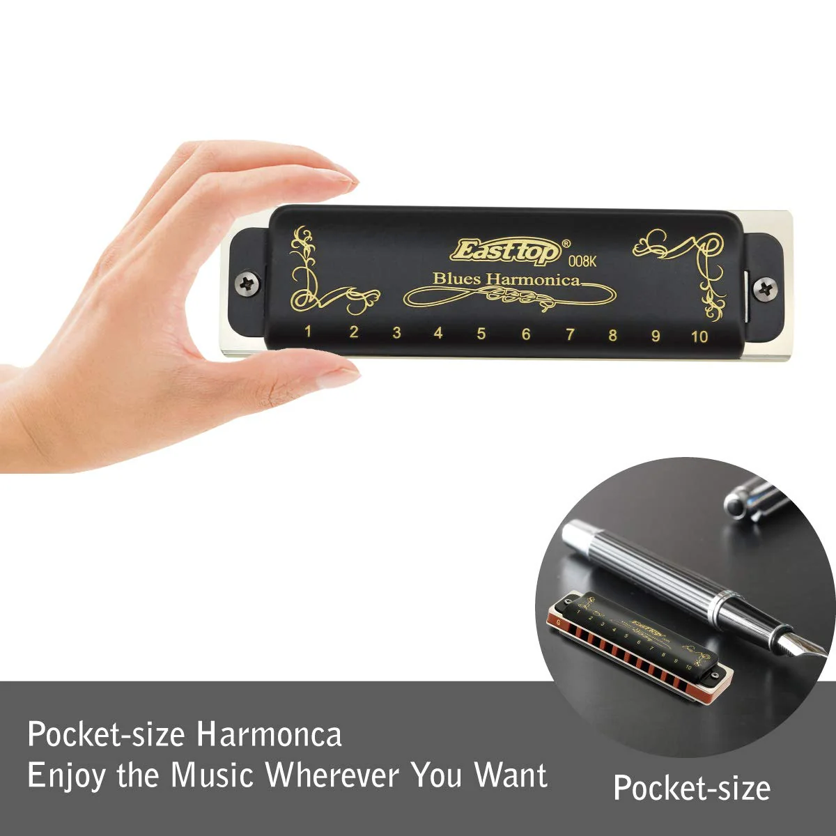 East top Harmonica, Diatonic Blues Harmonica key of Paddy G, 10 Holes 20 Tones 008K Mouth Organ Harmonica for Adults, Professionals and Students black-Paddy G - Image 4