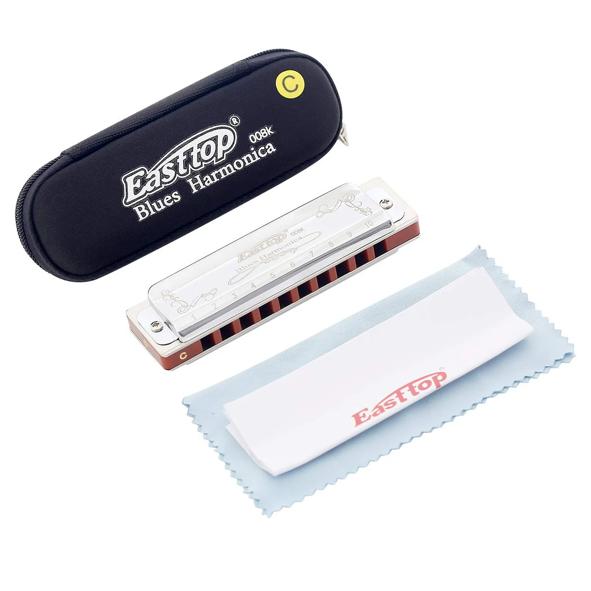 East top Harmonica Key of C 10 Holes 20 Tones 008K Blues Diatonic Mouth Organ with Silver Cover, Deluxe Harmonica C For Adults, Professionals and Students as gift silver-C - Image 6