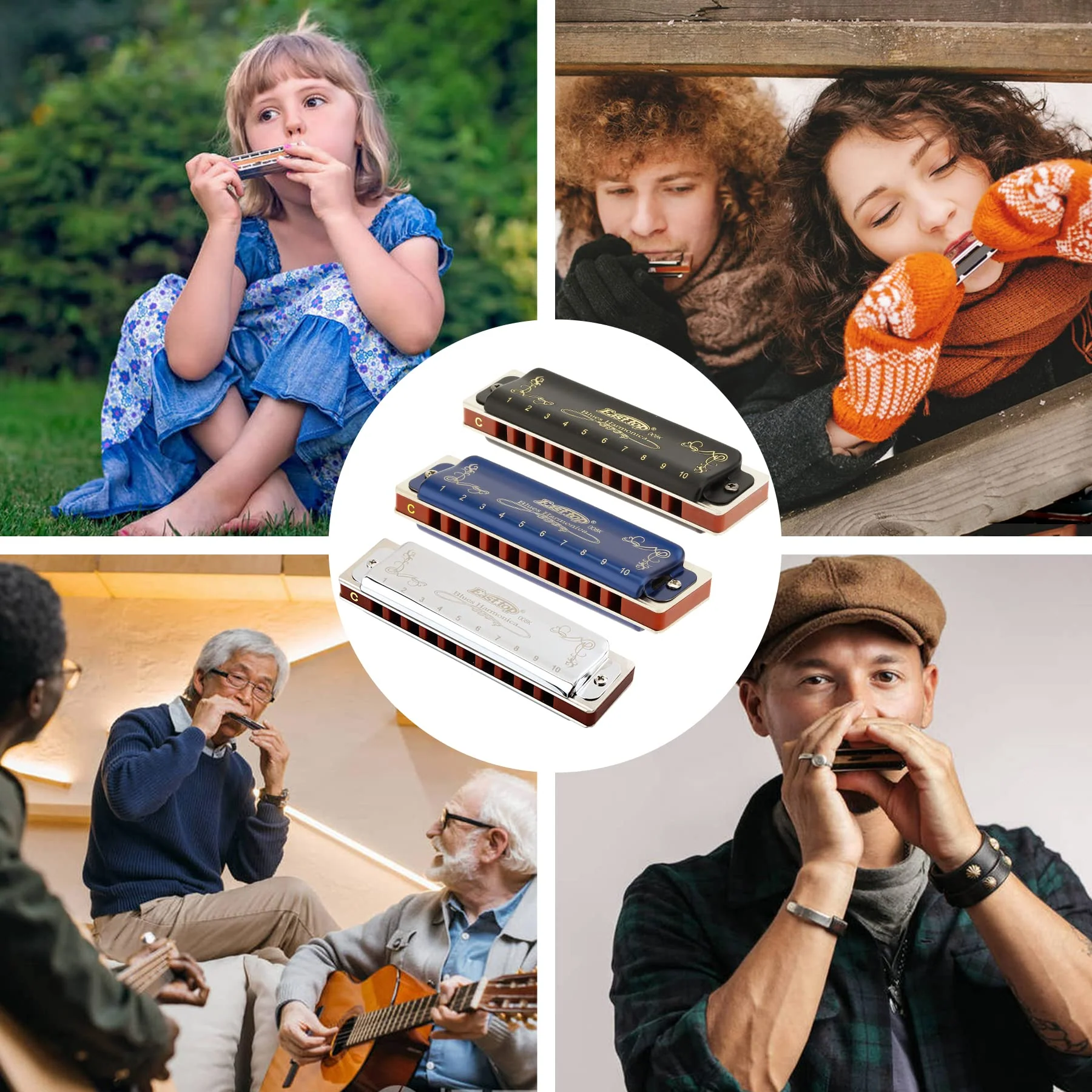 East top Harmonica Key of C 10 Holes 20 Tones 008K Blues Diatonic Mouth Organ with Silver Cover, Deluxe Harmonica C For Adults, Professionals and Students as gift silver-C - Image 7