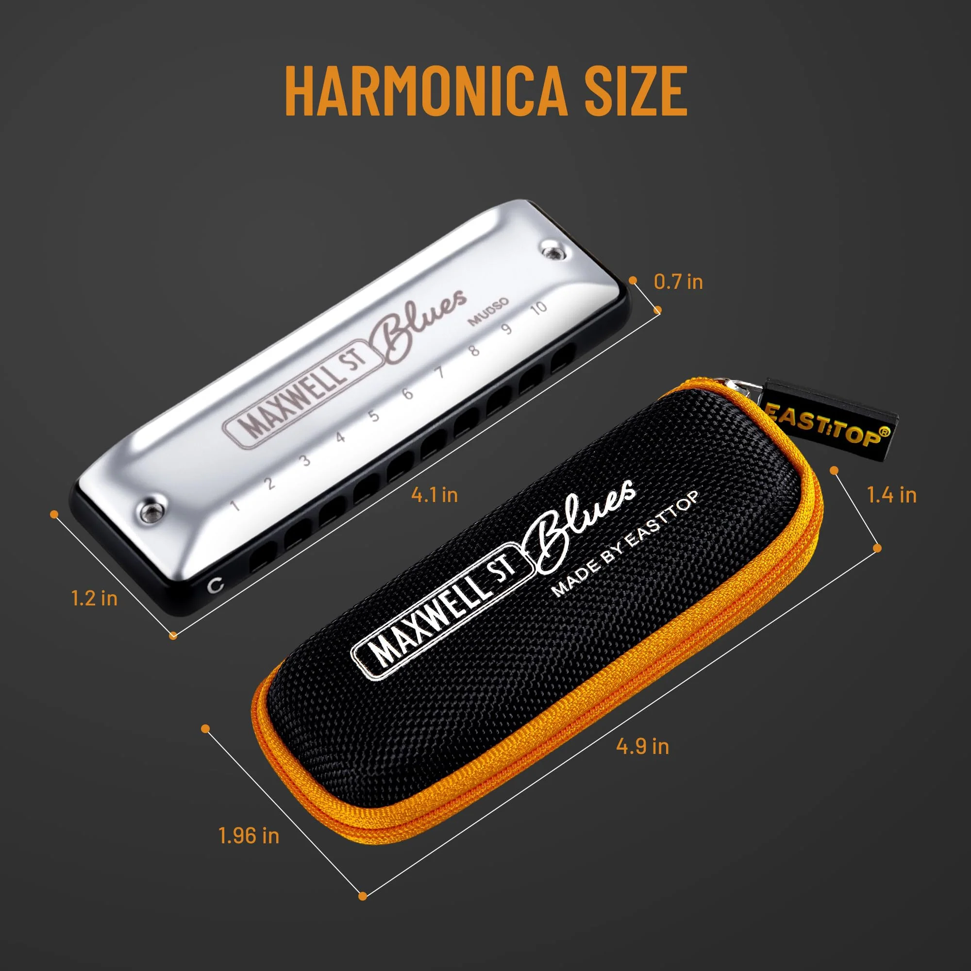 East top MAXWELL ST Blues Harmonica C, Professional Overblow and Bending 10 Holes MS030 Mouth Organ For All Levels Adults, Professional Players and Students MS030-C - Image 2