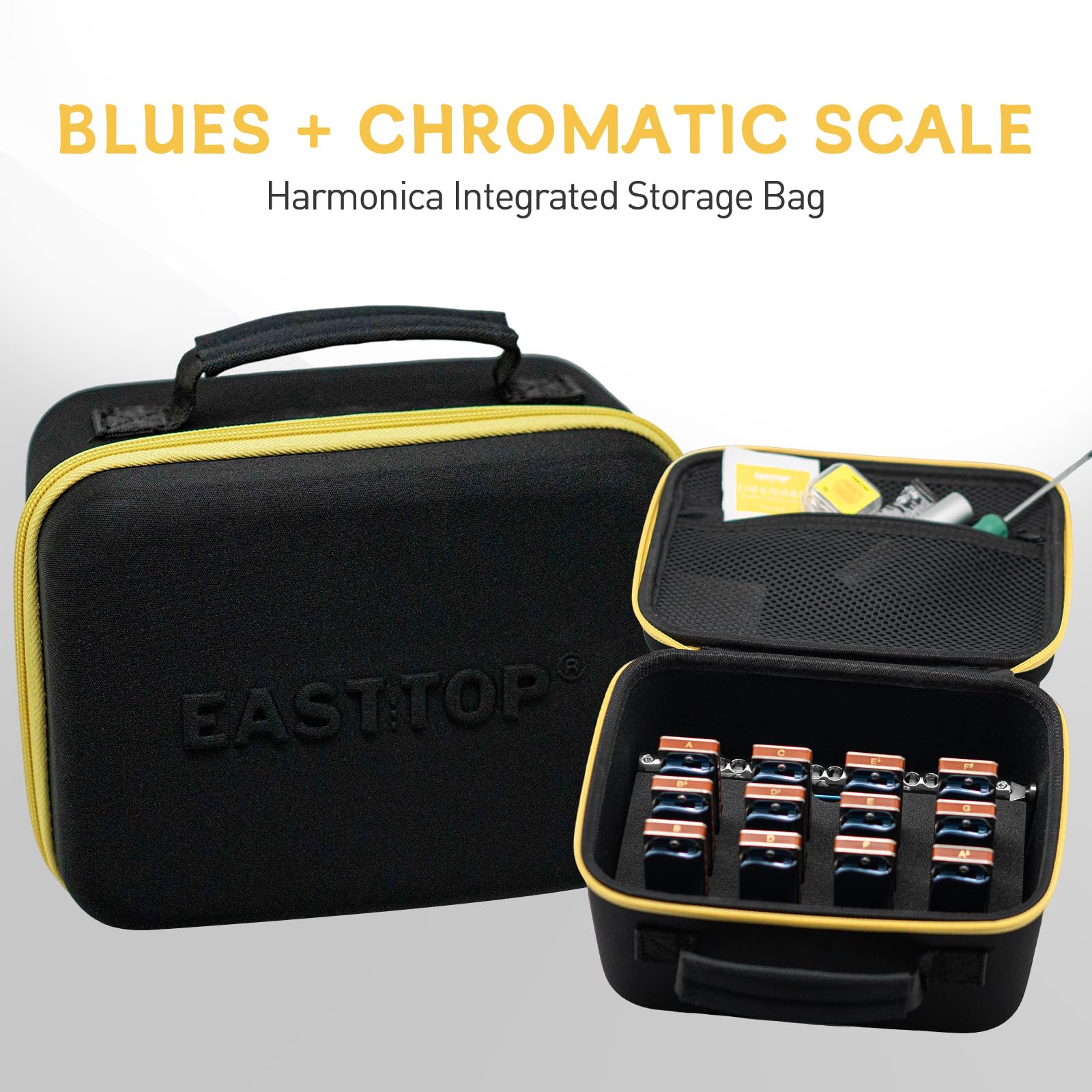 East top Multifunctional Harmonica Carry Case for 12 Pcs Blues Harmoncia,1 Pcs Chromatic Harmonica and Other Harmonica Accessories - Image 6