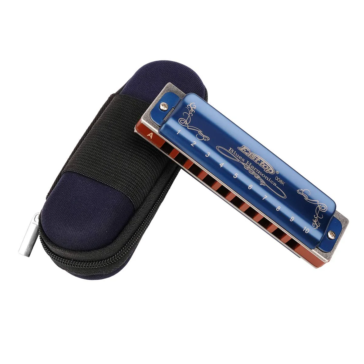 East top Professional Harmonica Blues Key of A 10 Hole 20 Tone Heavy Duty with Case & Cleaning Cloth for Professional Player, Beginner by Eison-East Top,Blue,Best Gift Blue A - Image 3