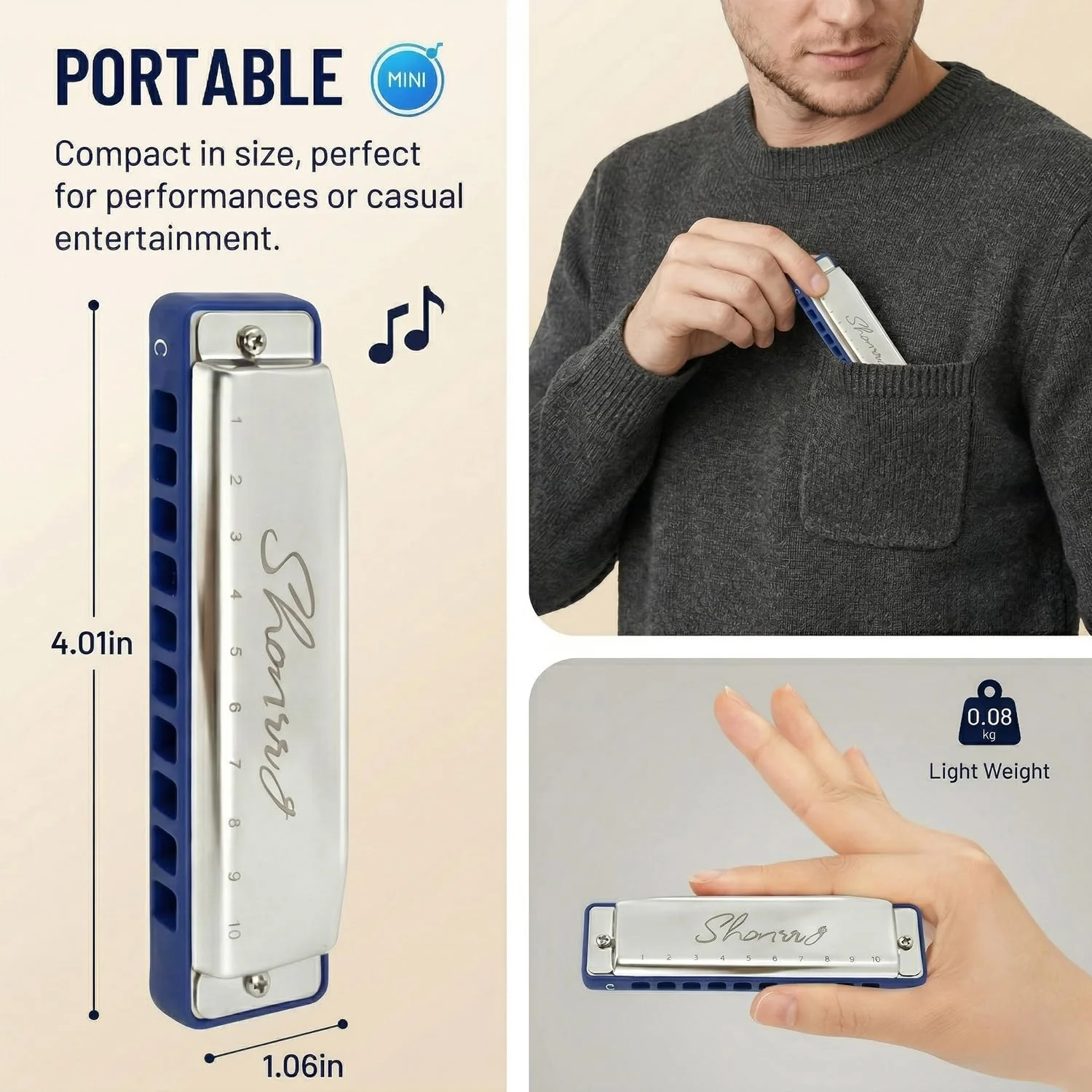 EAST TOP Upgraded Blues Harmonica Key of C, Professional Diatonic Mouth Organ 10 Holes 20 Tones T009 2.0 for All Level's Players BLUE-C - Image 3