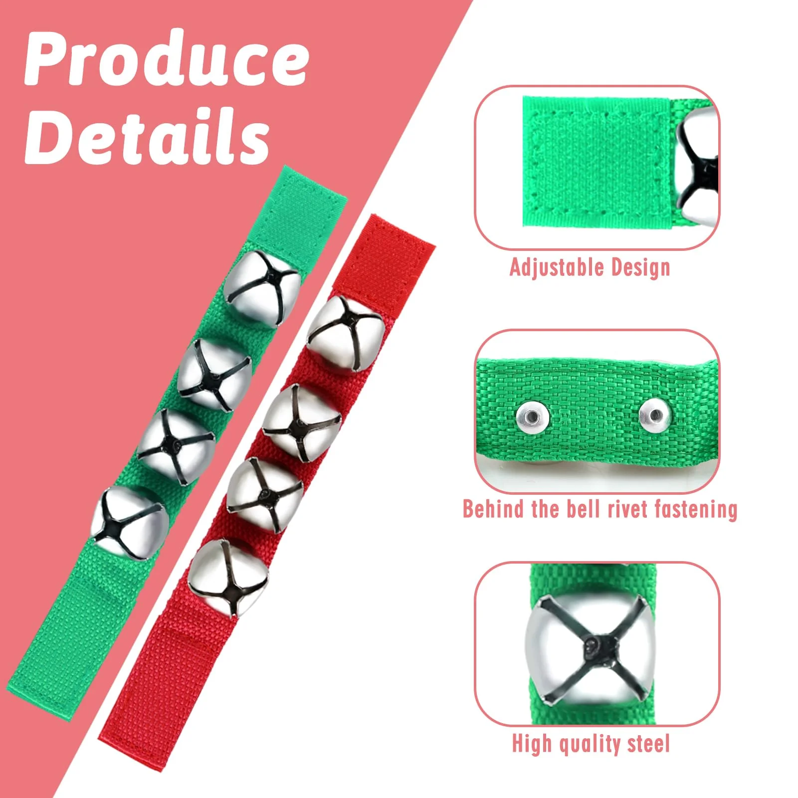 EASTROCK 2 PCS Wrist Bells Jingle Bells Christmas Musical Rhythm Wrist Shaking Percussion Orchestra Rattles RED+Green - Image 3