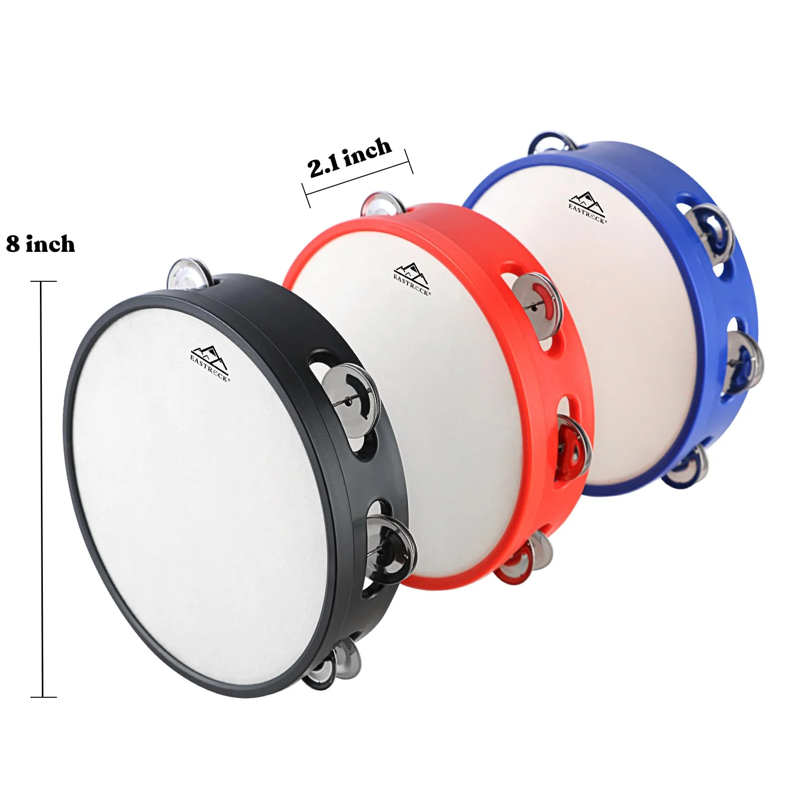 EASTROCK 8 inch Tambourine Hand Held Drum Bell Birch Metal Jingles Percussion Musical Jingles Bell Tambourine Musical Instrument for KTV Party Church 3 PCS Black、White、Blue - Image 2