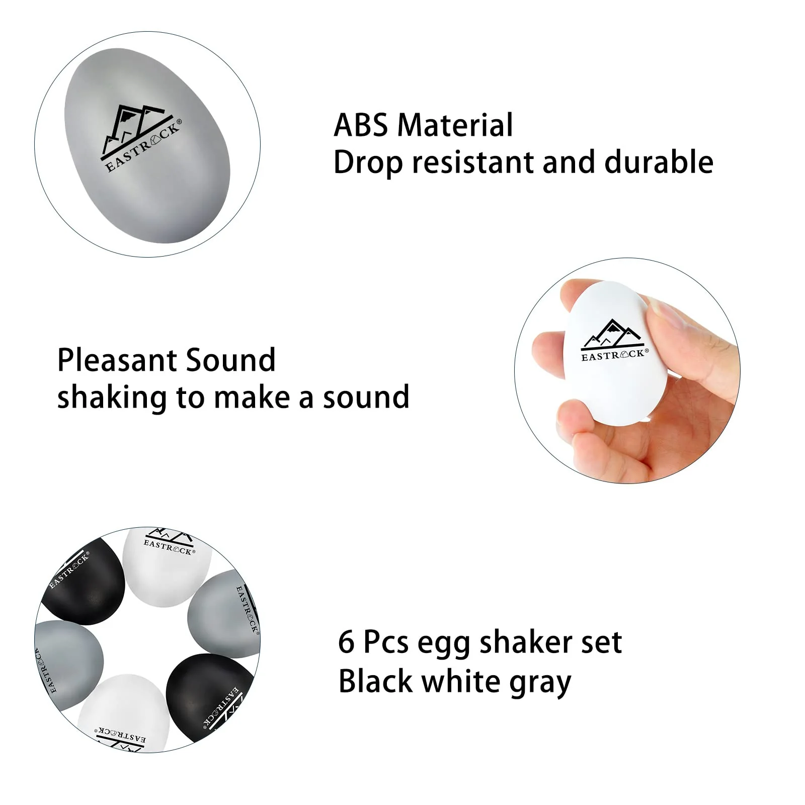 EastRock Egg Shakers Set 6 PCS Hand Percussion Shakers Musical Maracas Percussion Instruments black,white,gray - Image 4