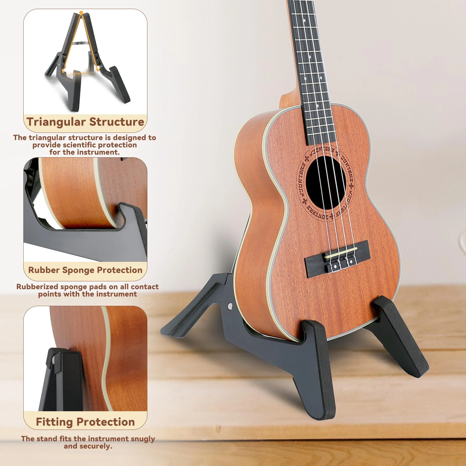 EASTROCK Folding Ukulele Stand ABS Stand for Mandolins/Violins Adjustable Portable Instrument Stand for Ukulele Accessories Mini Guitar Stand for Small Musical Instruments Concert Soprano/Tenor Ukulele/Banjo - Image 3