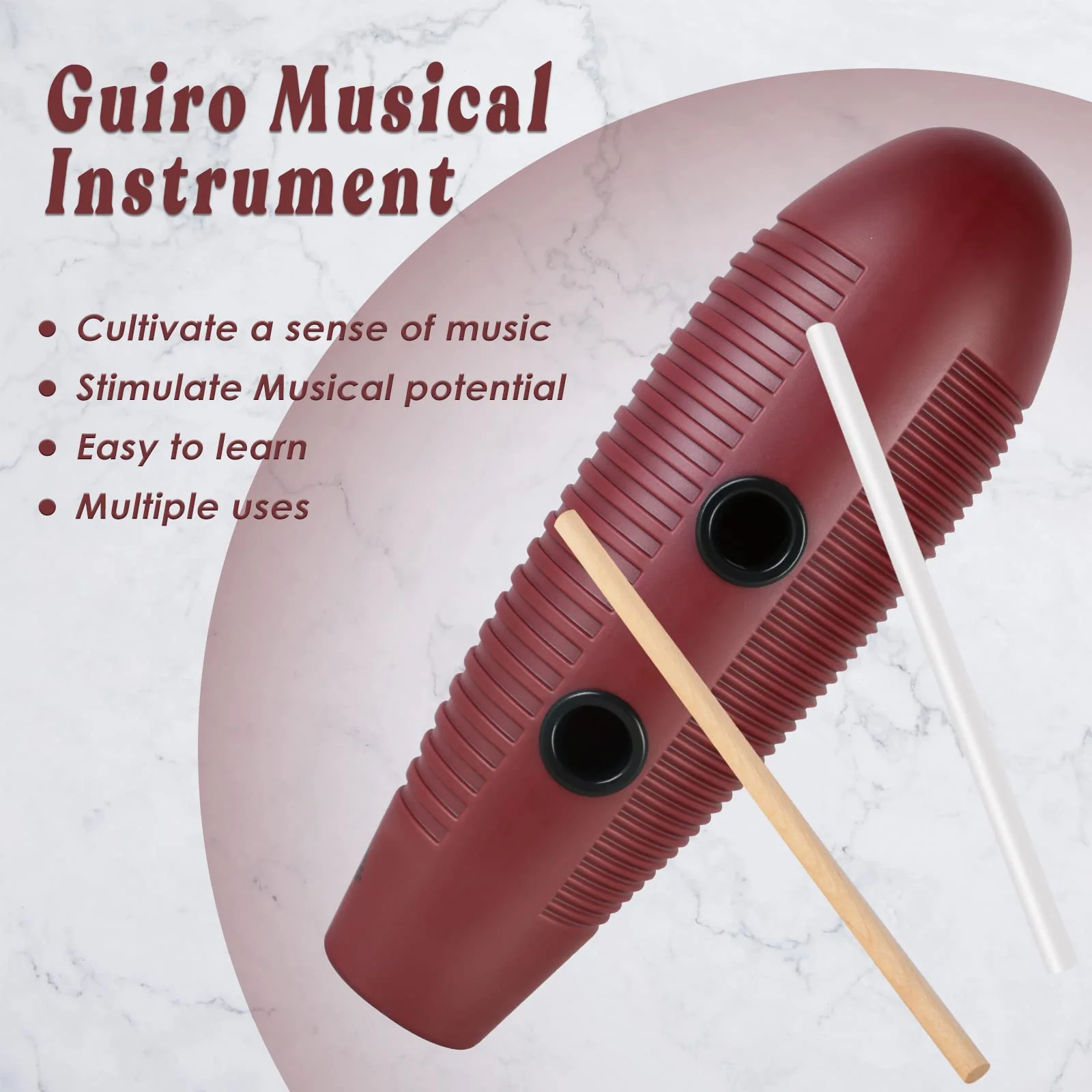 EASTROCK Guiro Instrument 3.9"x13" Fish Shaped Latin Percussion Instrument with 2 Scrapers Guiro Instrument Musical Training Tool for Beginners and Professional Band Accompaniment Large Redbrown - Image 4