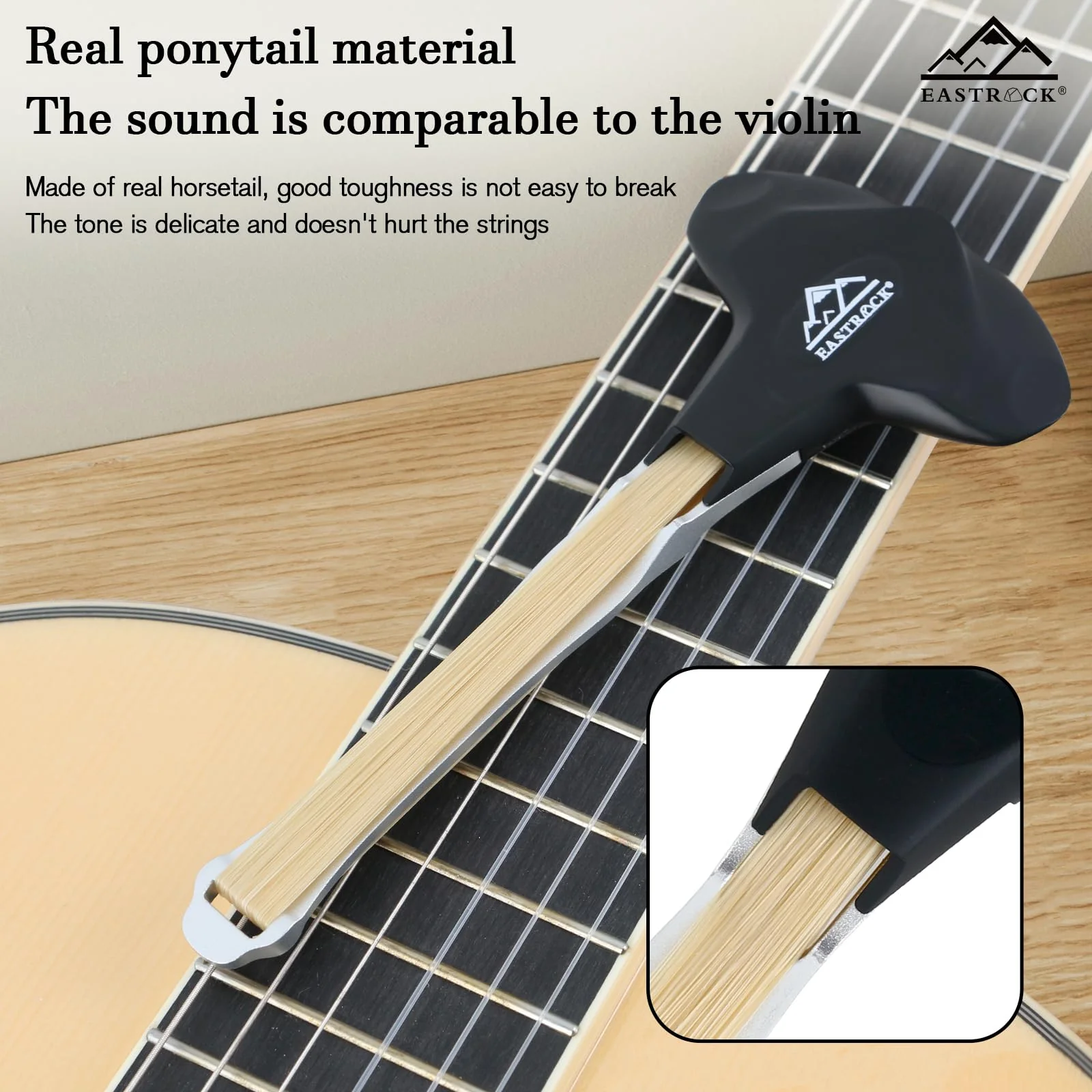 EASTROCK Guitar Bow, 2-in-1 Real Horsehair Guitar Bow for Acoustic, Create Violin & Cello-Like Sounds, Christmas Birthday Gift for Guitar Player and Music Lover, Short Black - Image 2
