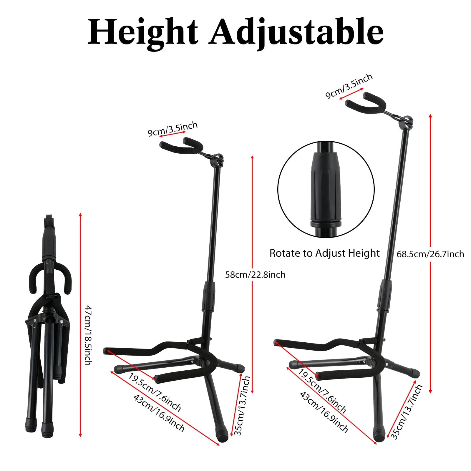 EASTROCK Guitar Stand - Guitar Stands Floor Adjustable Folding Guitar Stand for Acoustic Electric Bass Guitar Banjo Mandolin, Black Tripod with Foam Padding & Non-Slip Feet (1PACK) 1PACK - Image 3