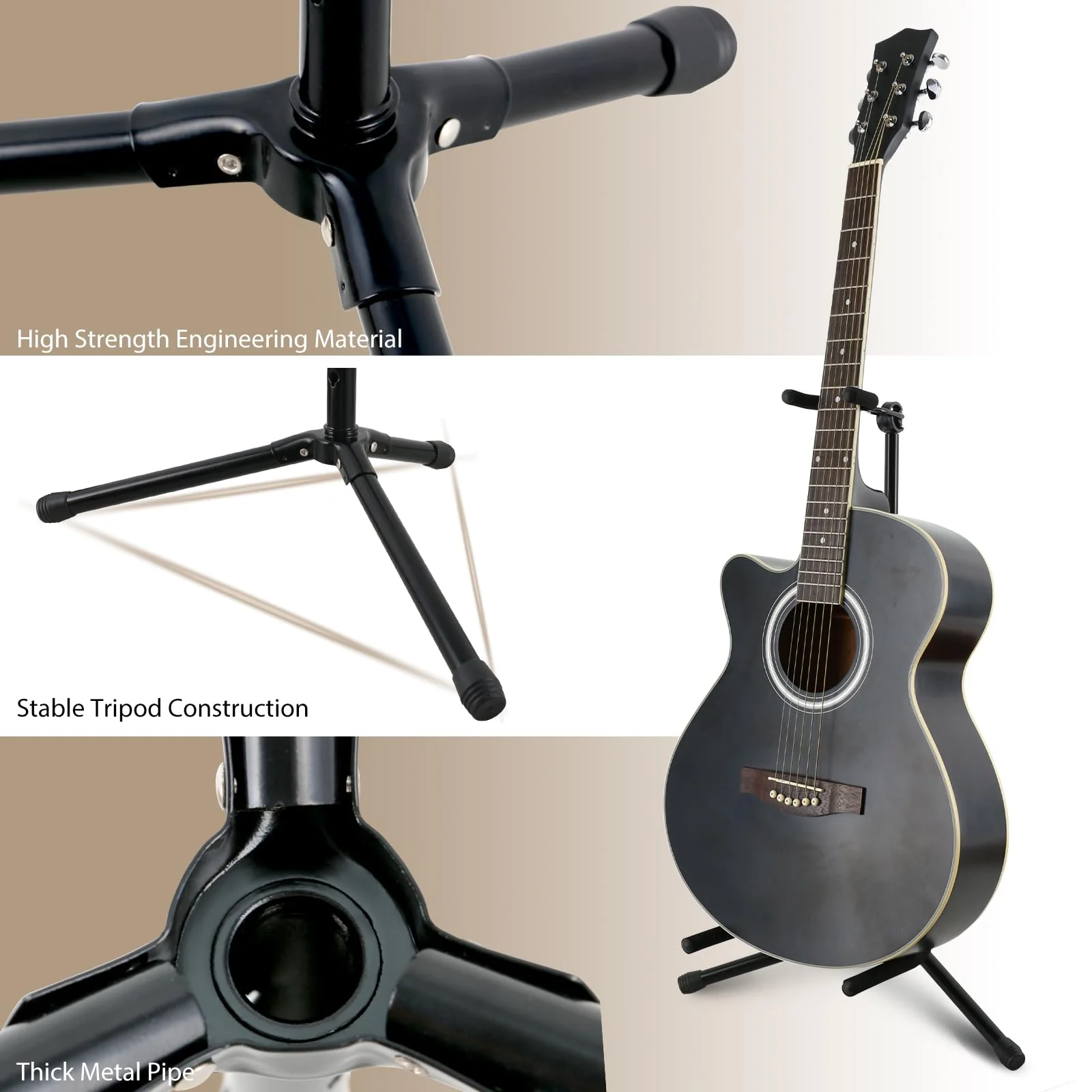 EASTROCK Guitar Stand - Guitar Stands Floor Adjustable Folding Guitar Stand for Acoustic Electric Bass Guitar Banjo Mandolin, Black Tripod with Foam Padding & Non-Slip Feet (1PACK) 1PACK - Image 5